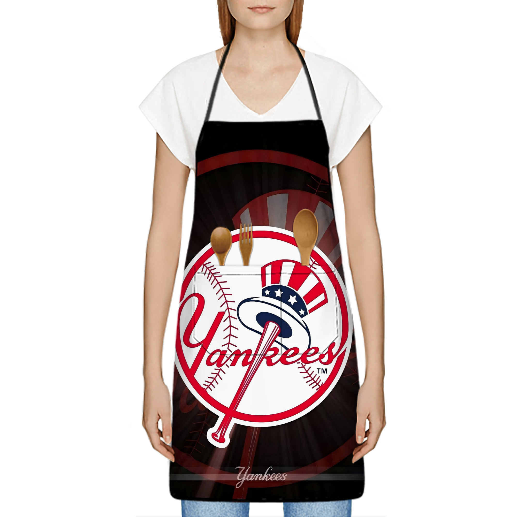New York Yankees 124 Stain-Resistant Polyester Apron With Pocket – Full Print, Waterproof, Anti-Wrinkle, Anti-Pilling – Ideal For Kitchen, BBQ, Restaurant, Salon & More
