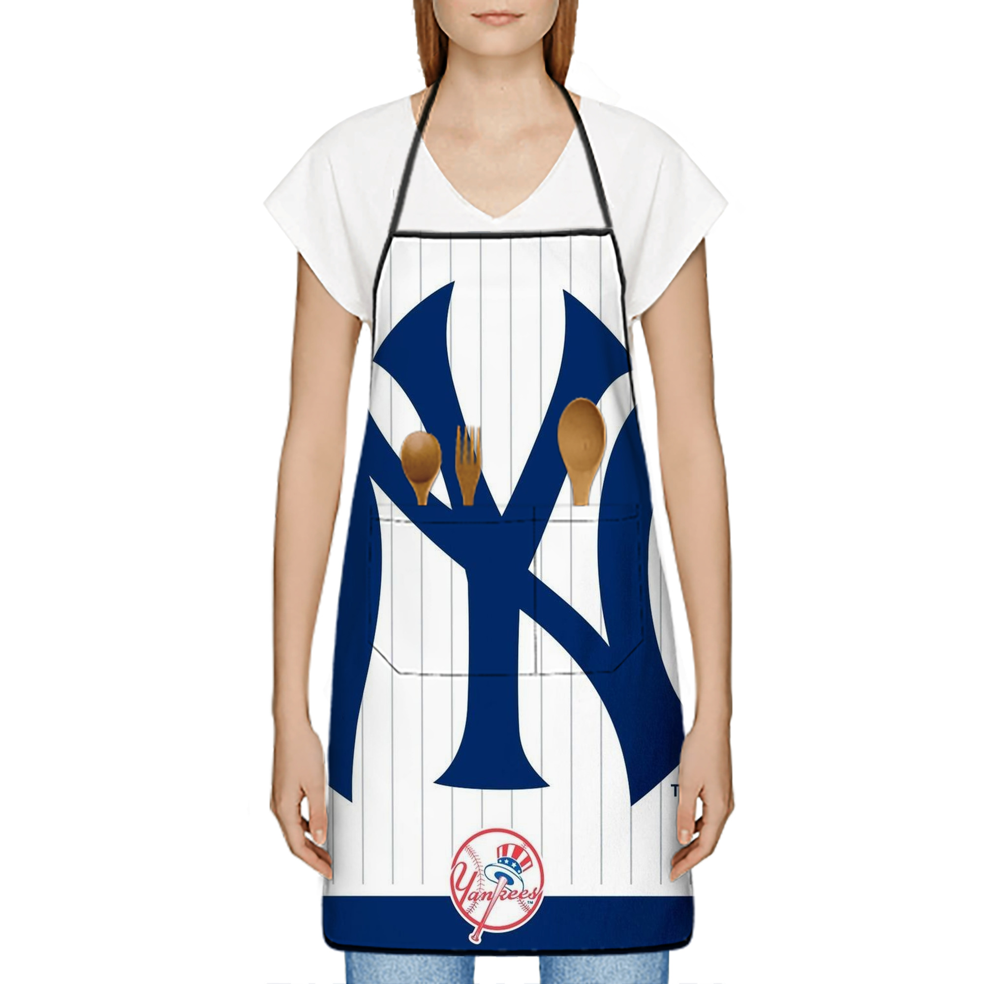 New York Yankees 130 Stain-Resistant Polyester Apron With Pocket – Full Print, Waterproof, Anti-Wrinkle, Anti-Pilling – Ideal For Kitchen, BBQ, Restaurant, Salon & More