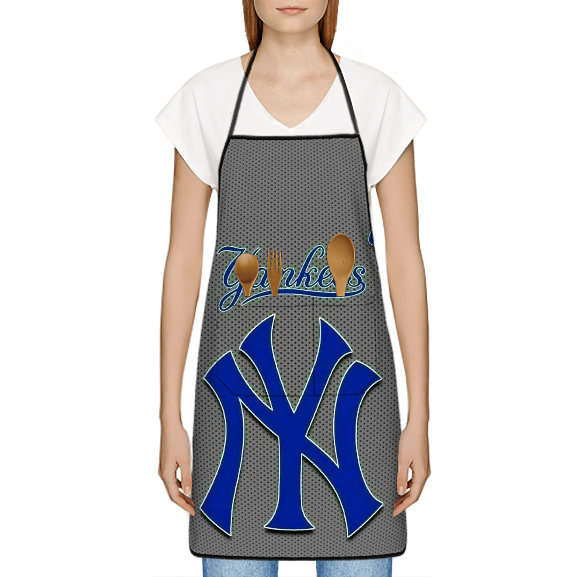 New York Yankees 180 Stain-Resistant Polyester Apron With Pocket – Full Print, Waterproof, Anti-Wrinkle, Anti-Pilling – Ideal For Kitchen, BBQ, Restaurant, Salon & More