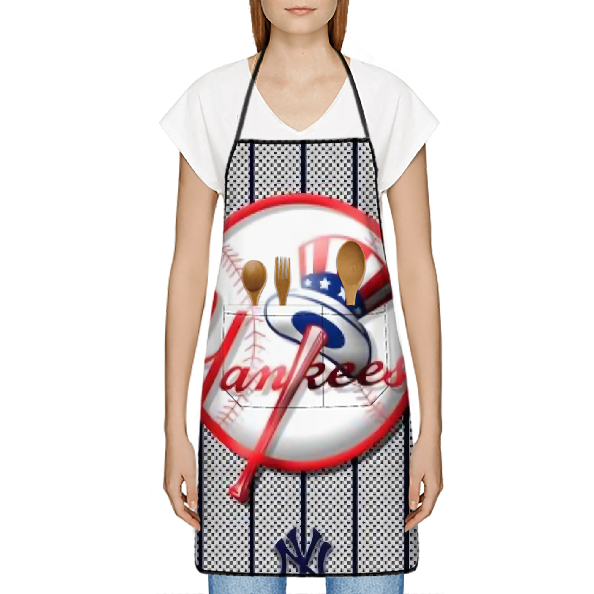 New York Yankees 191 Stain-Resistant Polyester Apron With Pocket – Full Print, Waterproof, Anti-Wrinkle, Anti-Pilling – Ideal For Kitchen, BBQ, Restaurant, Salon & More