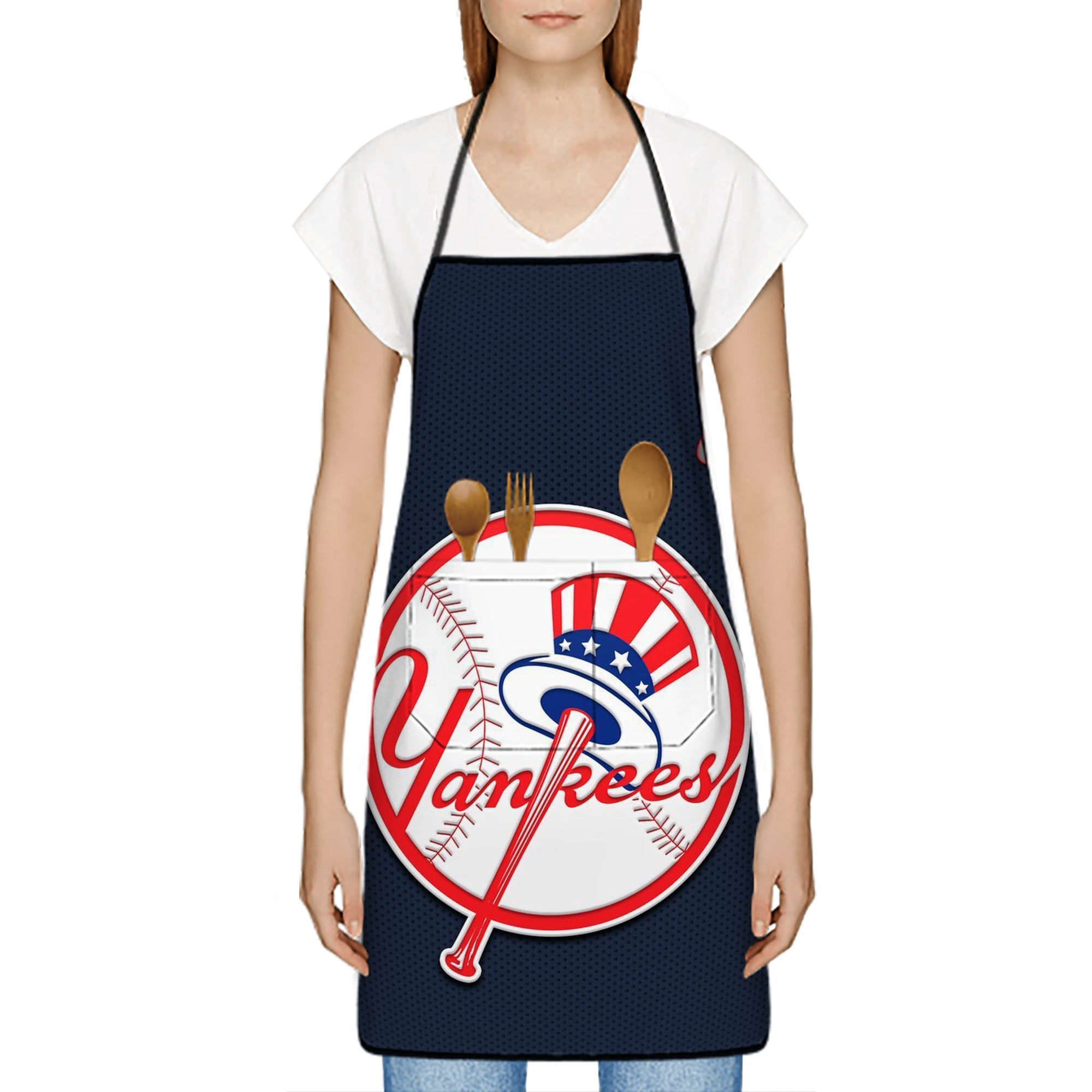 New York Yankees 208 Stain-Resistant Polyester Apron With Pocket – Full Print, Waterproof, Anti-Wrinkle, Anti-Pilling – Ideal For Kitchen, BBQ, Restaurant, Salon & More