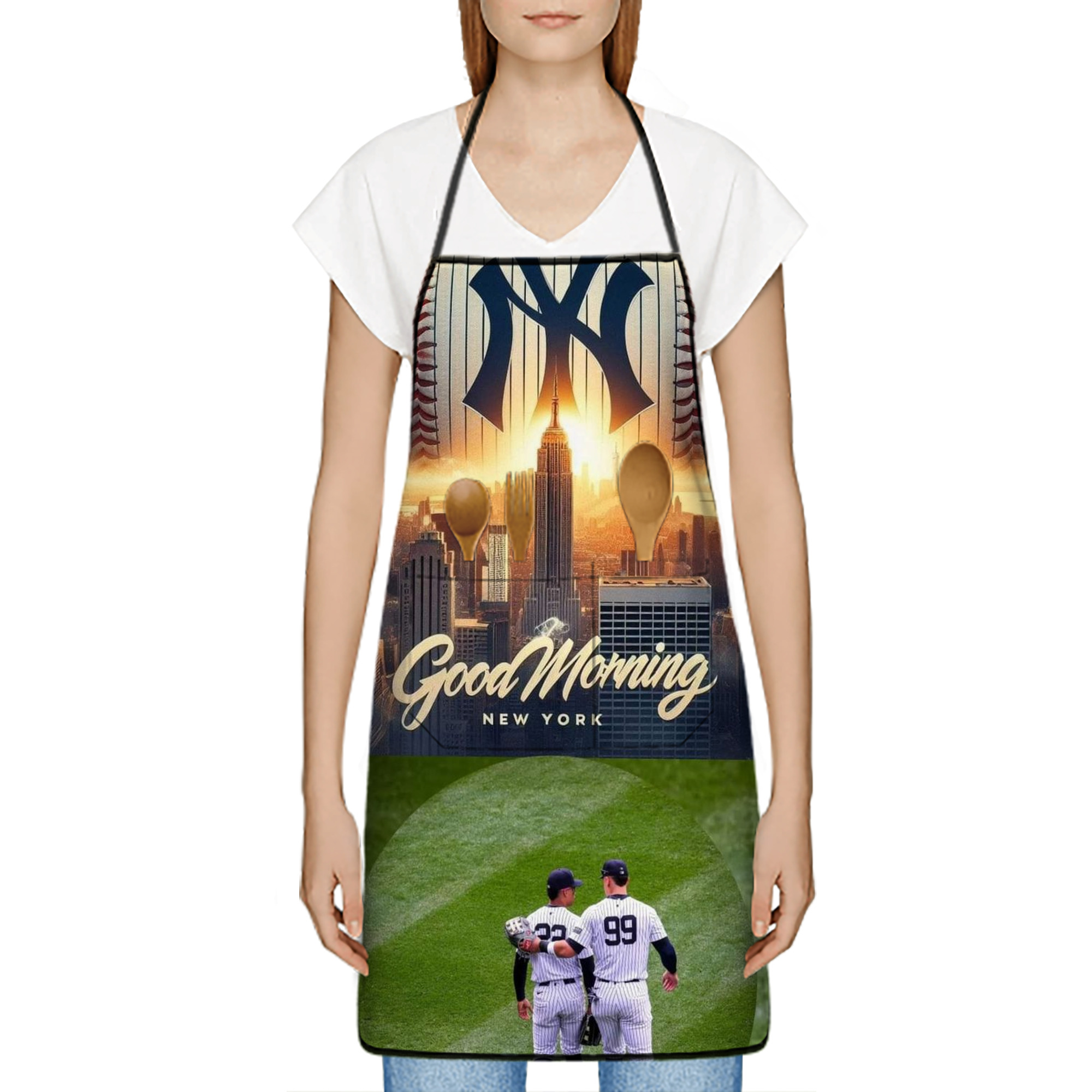 New York Yankees 218 Stain-Resistant Polyester Apron With Pocket – Full Print, Waterproof, Anti-Wrinkle, Anti-Pilling – Ideal For Kitchen, BBQ, Restaurant, Salon & More