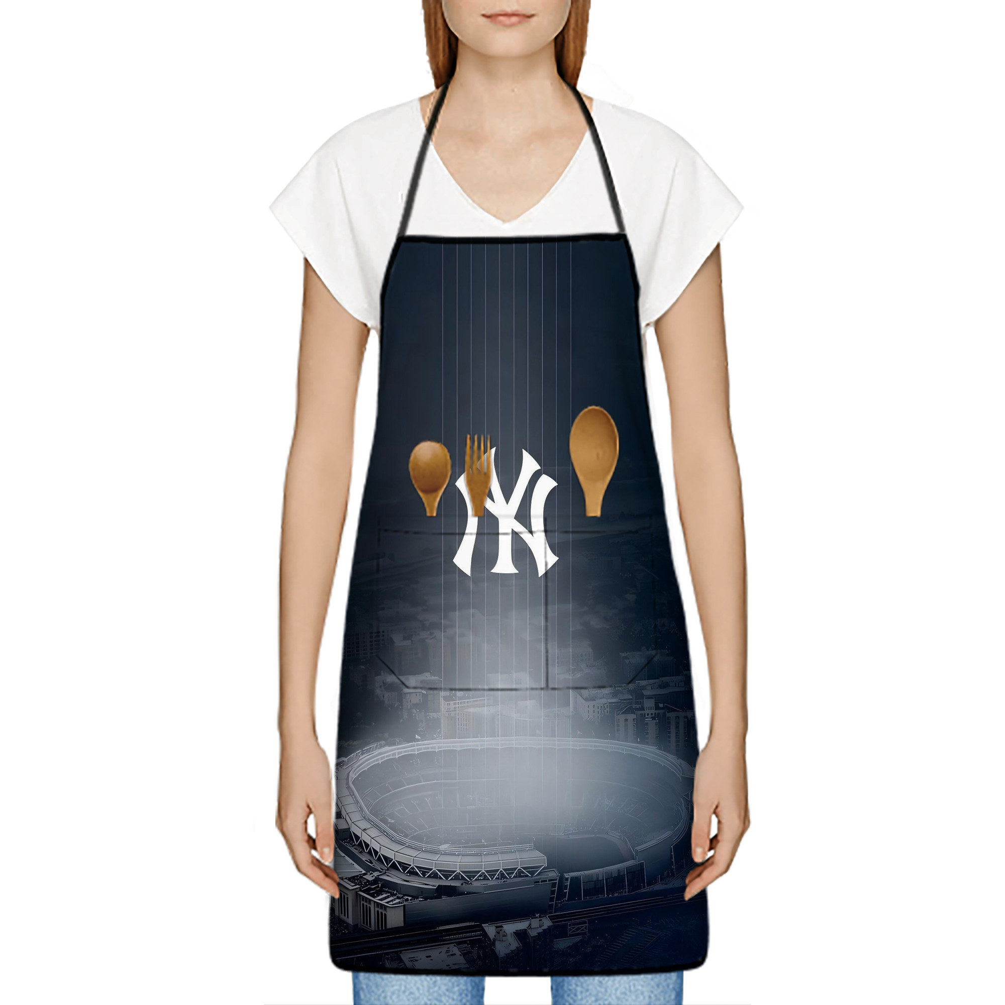 New York Yankees 225 Stain-Resistant Polyester Apron With Pocket – Full Print, Waterproof, Anti-Wrinkle, Anti-Pilling – Ideal For Kitchen, BBQ, Restaurant, Salon & More