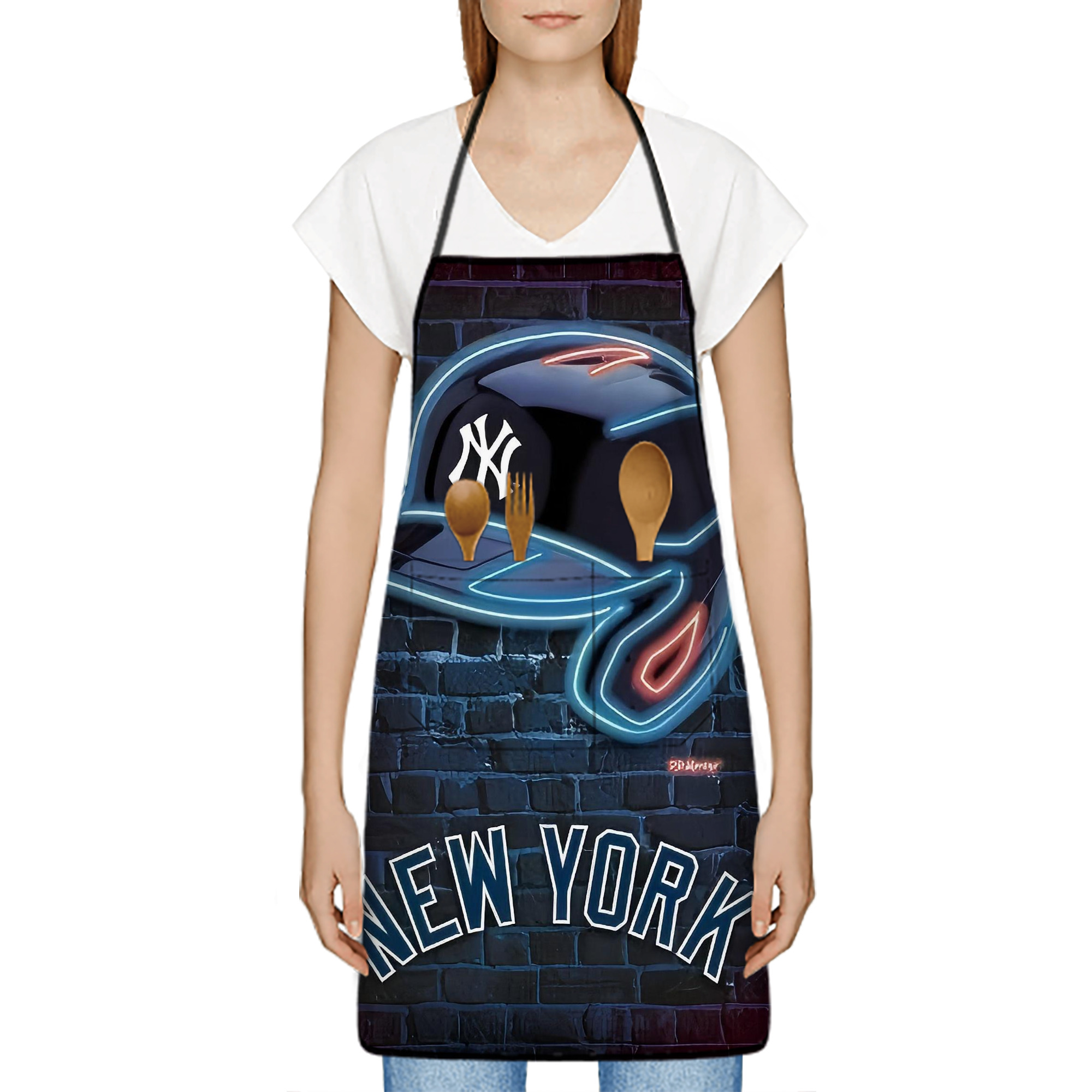 New York Yankees 230 Stain-Resistant Polyester Apron With Pocket – Full Print, Waterproof, Anti-Wrinkle, Anti-Pilling – Ideal For Kitchen, BBQ, Restaurant, Salon & More