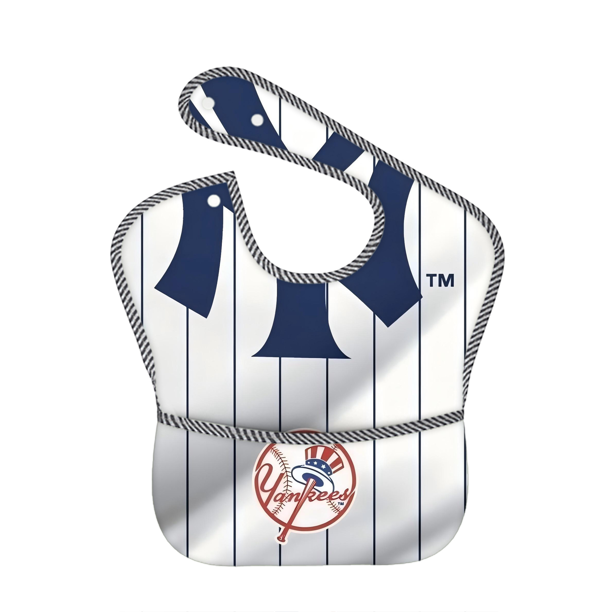 New York Yankees 126 Adjustable Waterproof Toddler Bib – Full-Print Durable Polyester – Foldable Crumb Pocket – Easy Snap Closure – Soft
