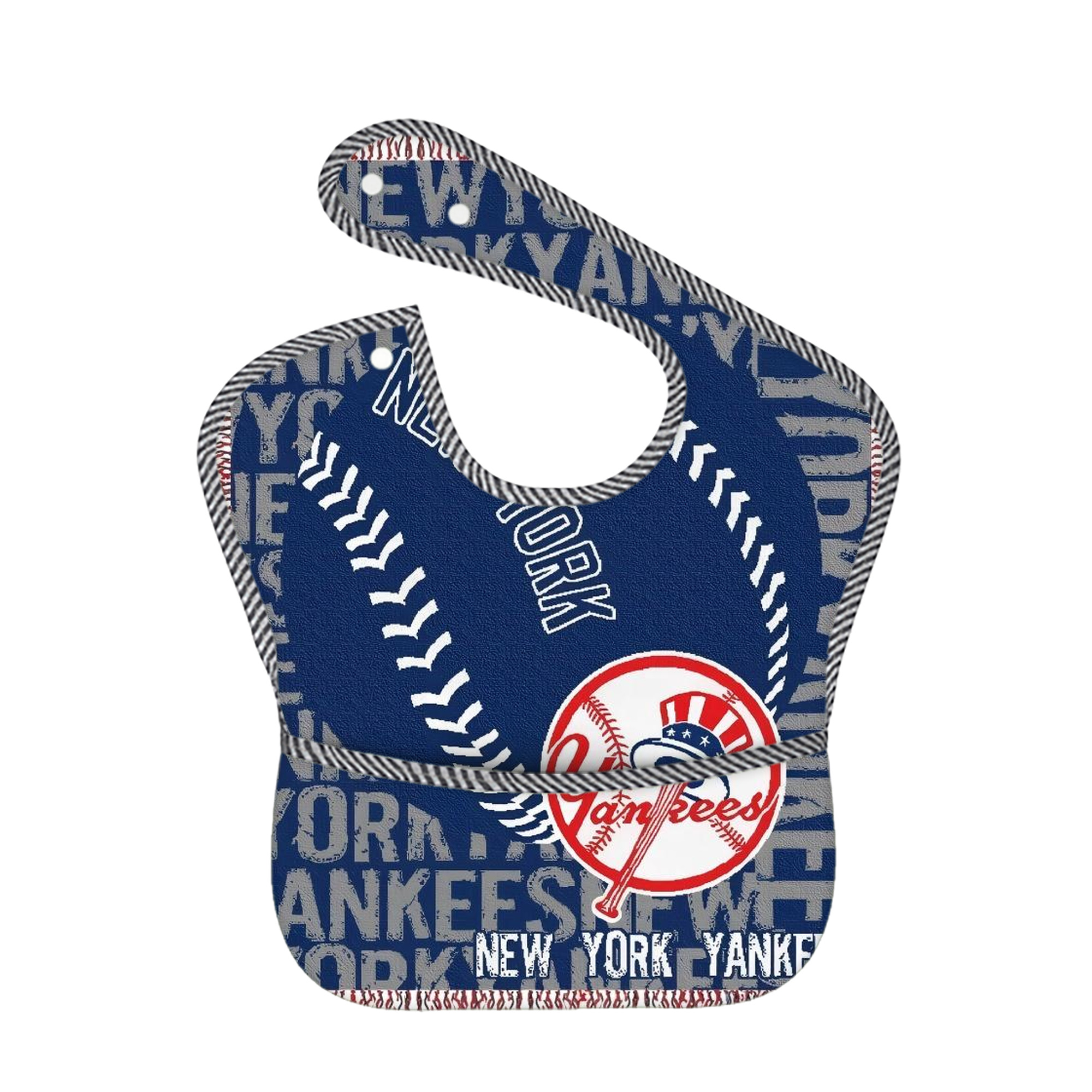 New York Yankees 198 Adjustable Waterproof Toddler Bib – Full-Print Durable Polyester – Foldable Crumb Pocket – Easy Snap Closure – Soft
