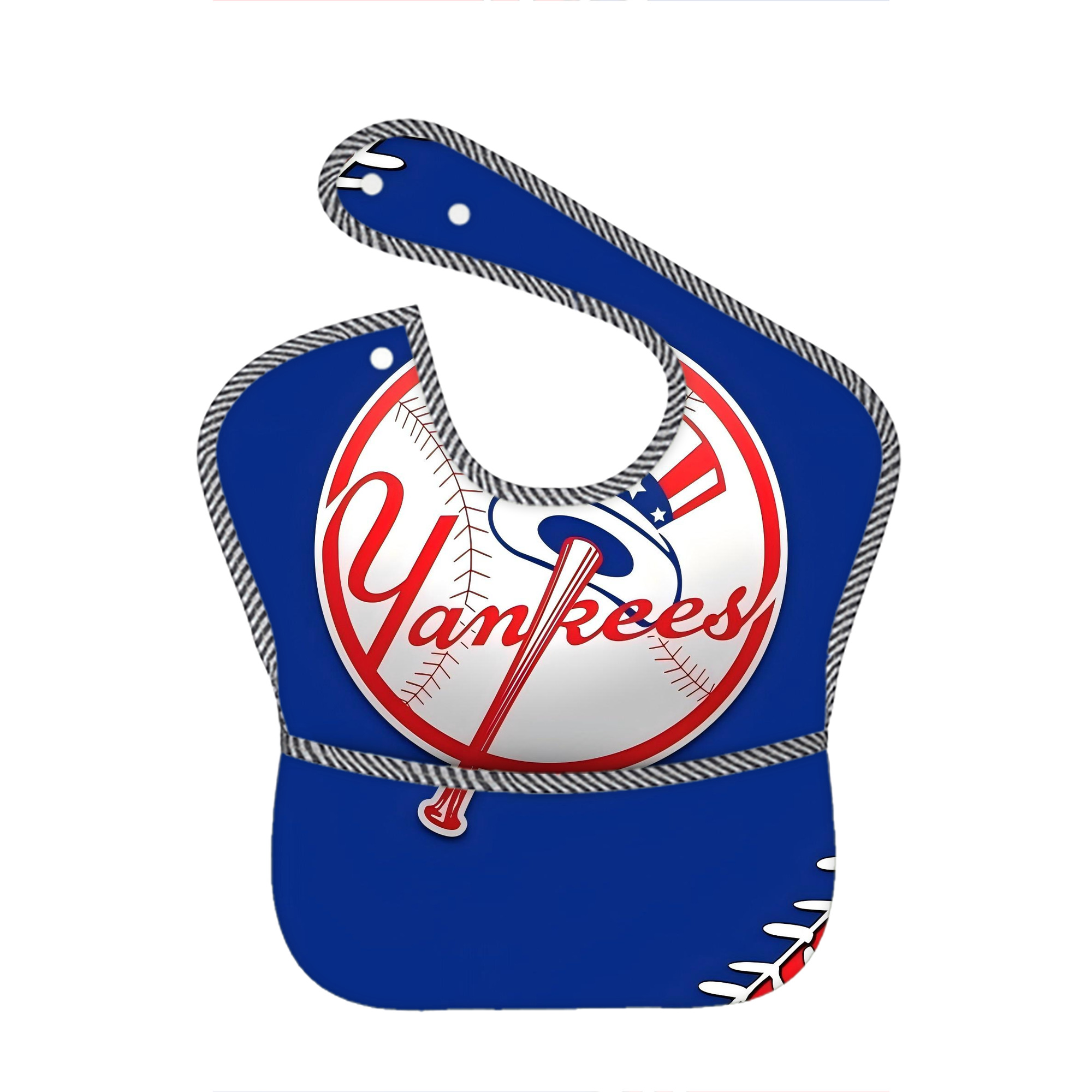 New York Yankees 203 Adjustable Waterproof Toddler Bib – Full-Print Durable Polyester – Foldable Crumb Pocket – Easy Snap Closure – Soft