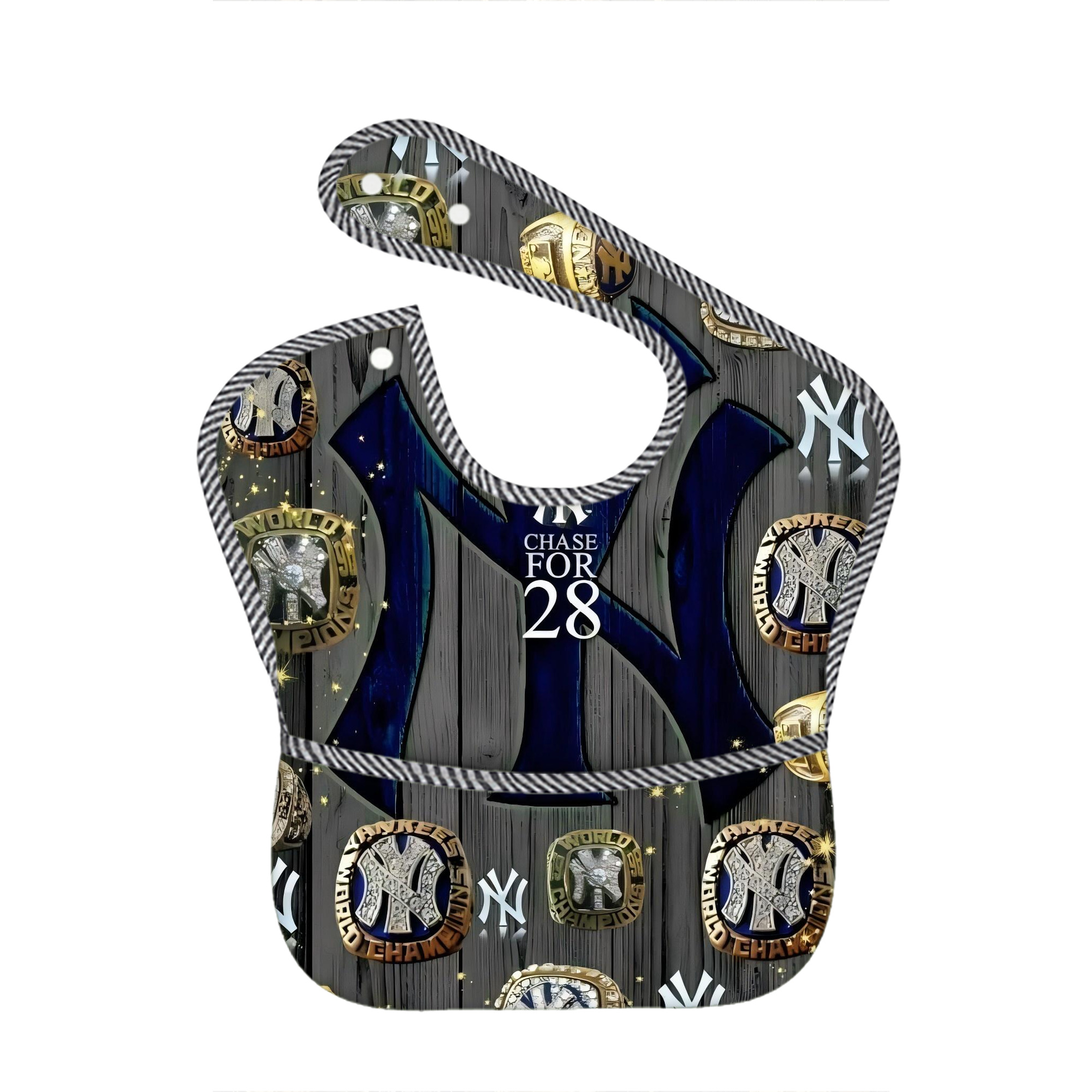 New York Yankees 209 Adjustable Waterproof Toddler Bib – Full-Print Durable Polyester – Foldable Crumb Pocket – Easy Snap Closure – Soft