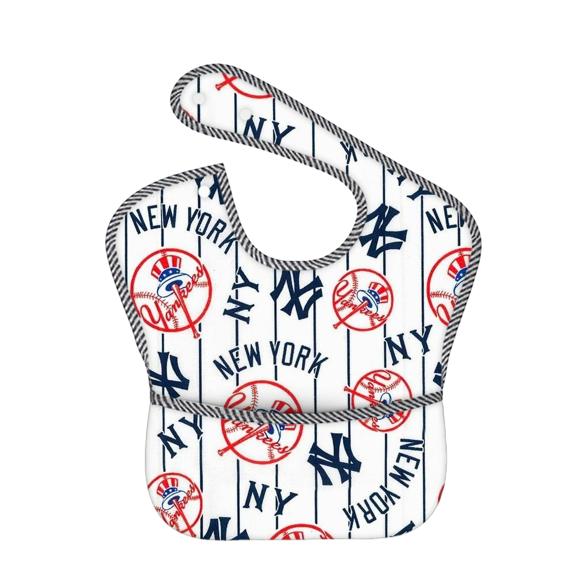 New York Yankees 219 Adjustable Waterproof Toddler Bib – Full-Print Durable Polyester – Foldable Crumb Pocket – Easy Snap Closure – Soft