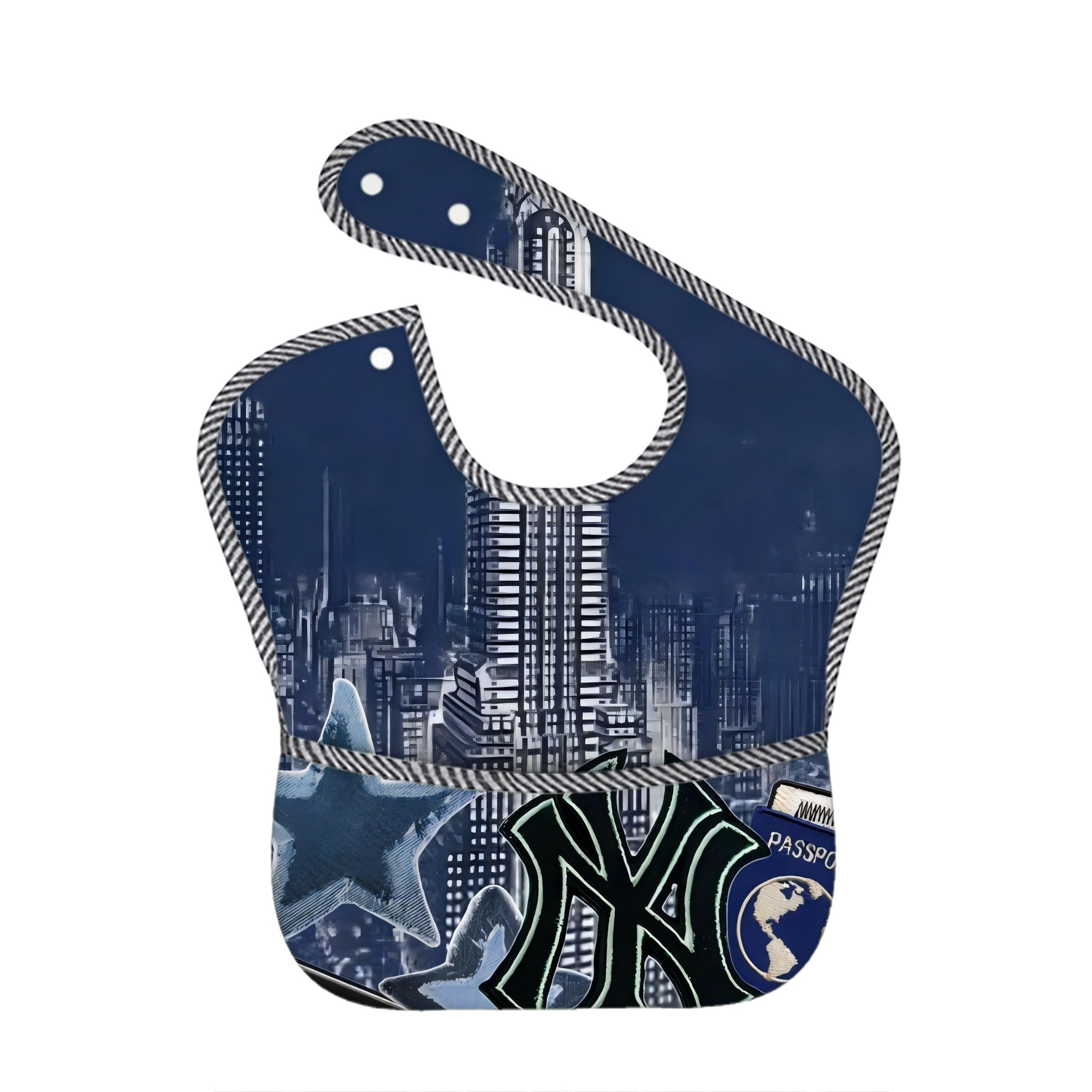 New York Yankees 331 Adjustable Waterproof Toddler Bib – Full-Print Durable Polyester – Foldable Crumb Pocket – Easy Snap Closure – Soft