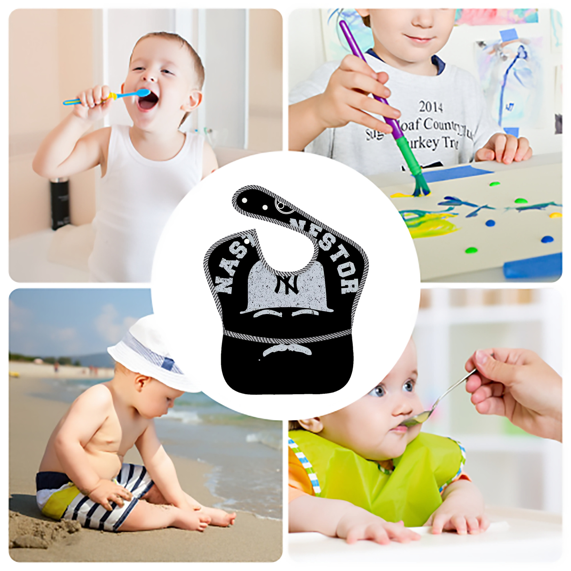 New York Yankees 152 Adjustable Waterproof Toddler Bib – Full-Print Durable Polyester – Foldable Crumb Pocket – Easy Snap Closure – Soft