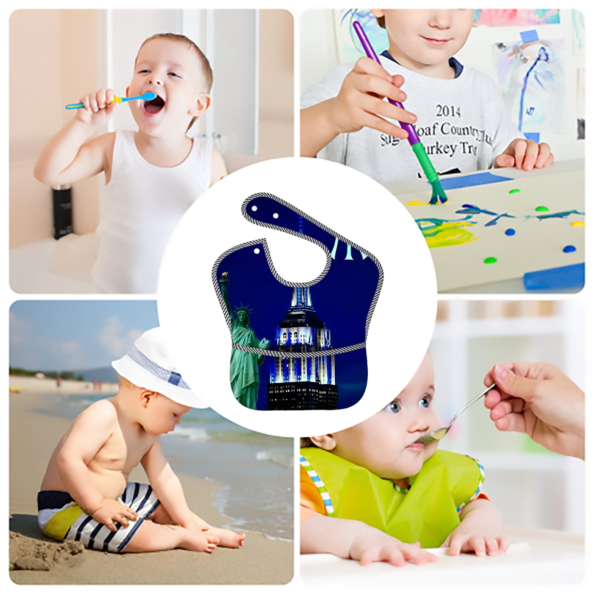 New York Yankees 175 Adjustable Waterproof Toddler Bib – Full-Print Durable Polyester – Foldable Crumb Pocket – Easy Snap Closure – Soft