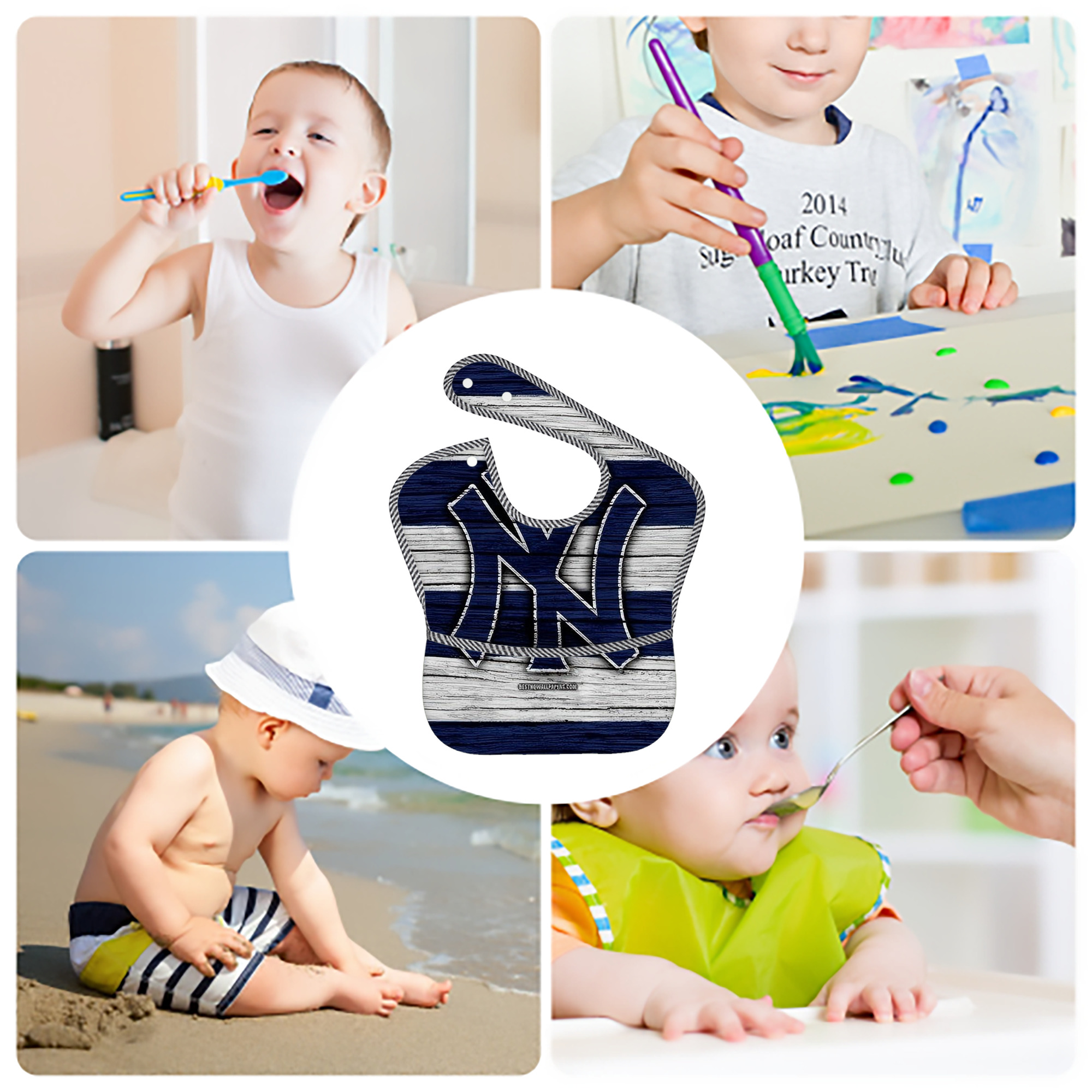 New York Yankees 187 Adjustable Waterproof Toddler Bib – Full-Print Durable Polyester – Foldable Crumb Pocket – Easy Snap Closure – Soft
