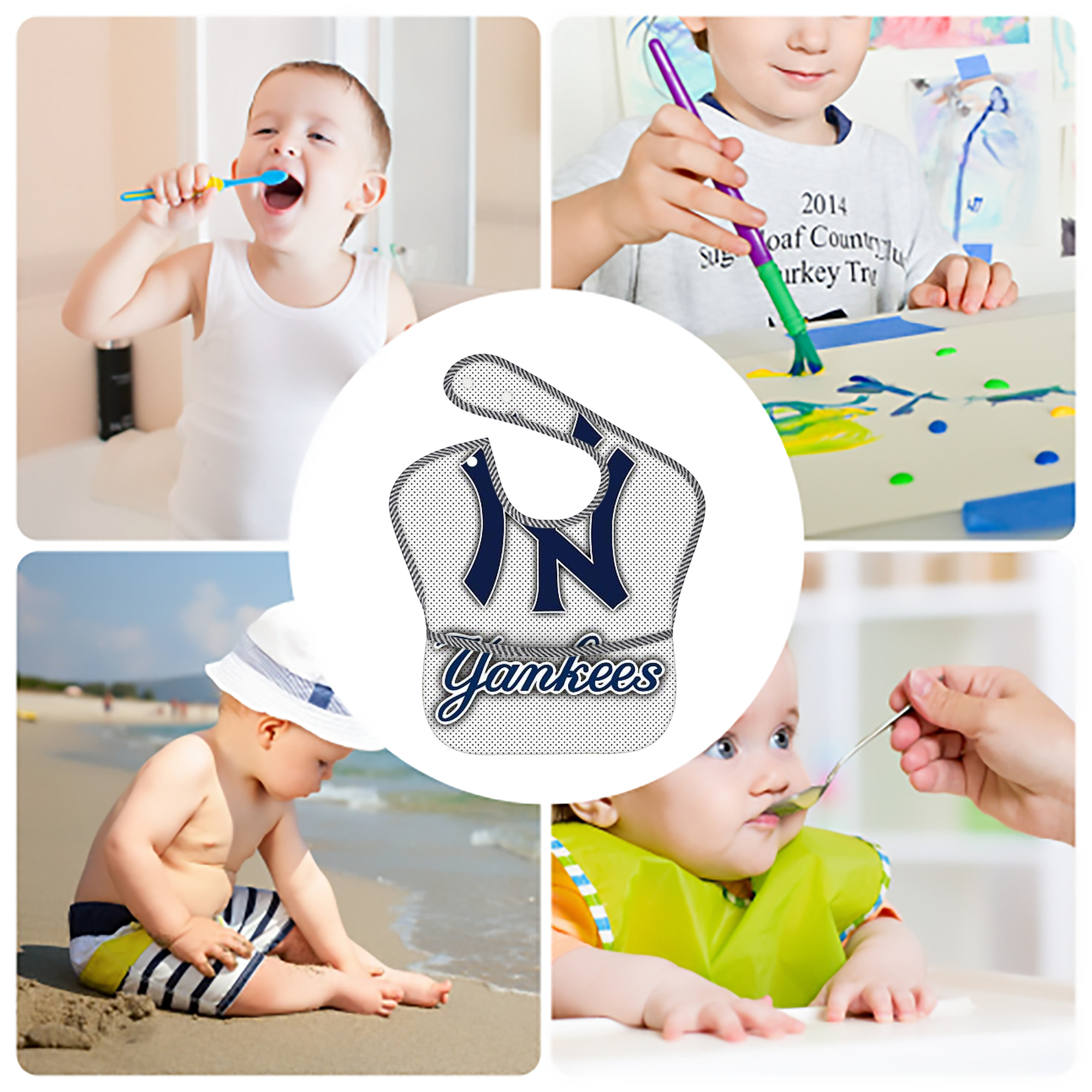 New York Yankees 192 Adjustable Waterproof Toddler Bib – Full-Print Durable Polyester – Foldable Crumb Pocket – Easy Snap Closure – Soft