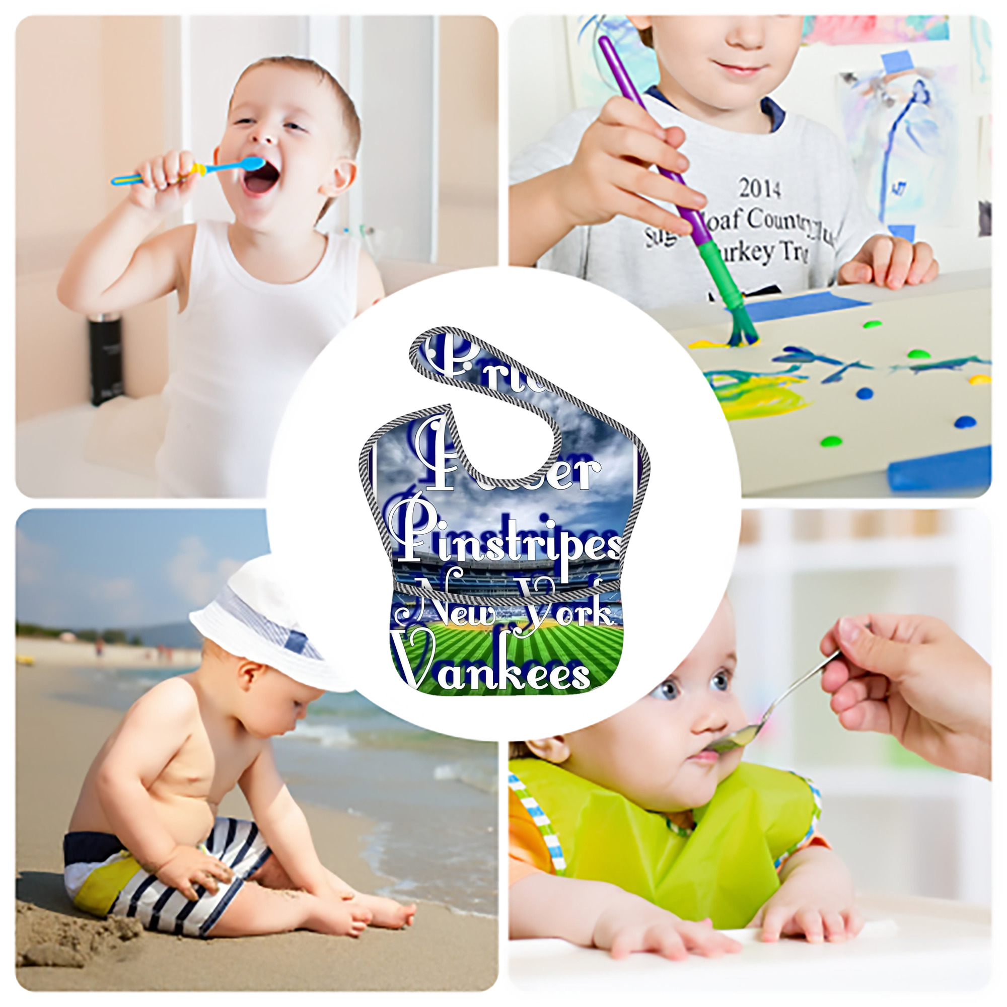 New York Yankees 309 Adjustable Waterproof Toddler Bib – Full-Print Durable Polyester – Foldable Crumb Pocket – Easy Snap Closure – Soft