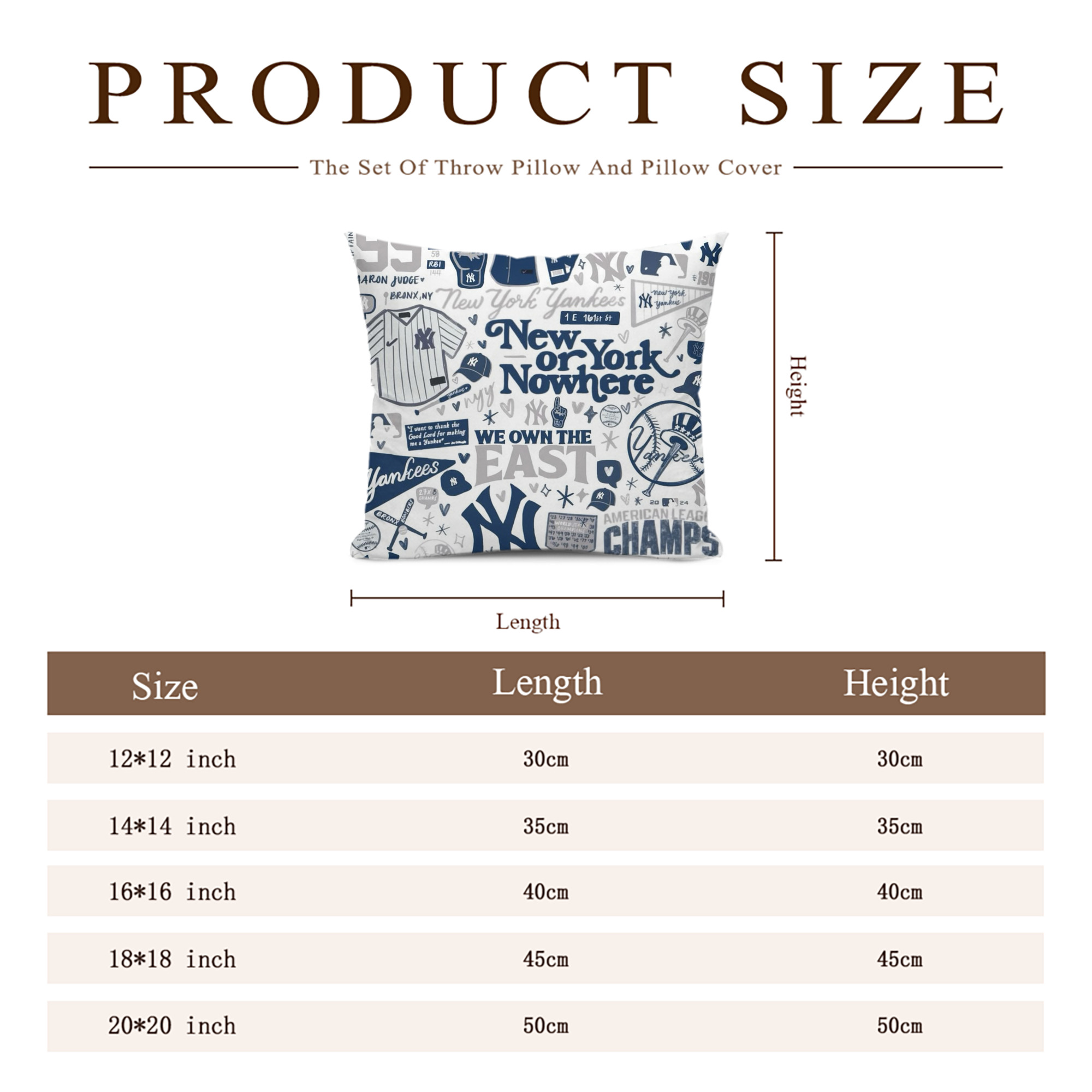 New York Yankees 113 Soft Polyester Pillow Cover With Insert – Double-Sided Design, Invisible Zipper, Durable & Breathable – Easy Care Cushion Set