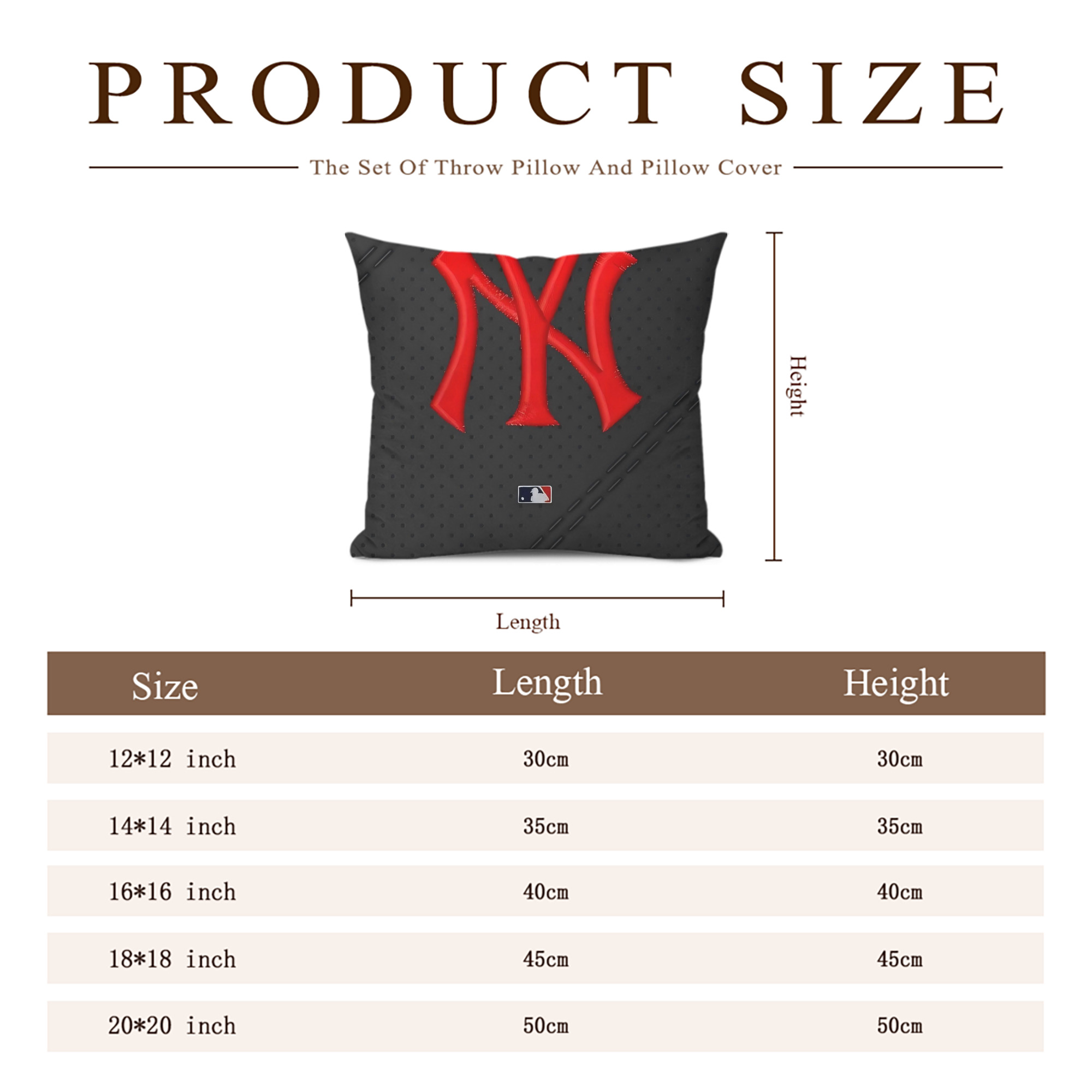 New York Yankees 121 Soft Polyester Pillow Cover With Insert – Double-Sided Design, Invisible Zipper, Durable & Breathable – Easy Care Cushion Set