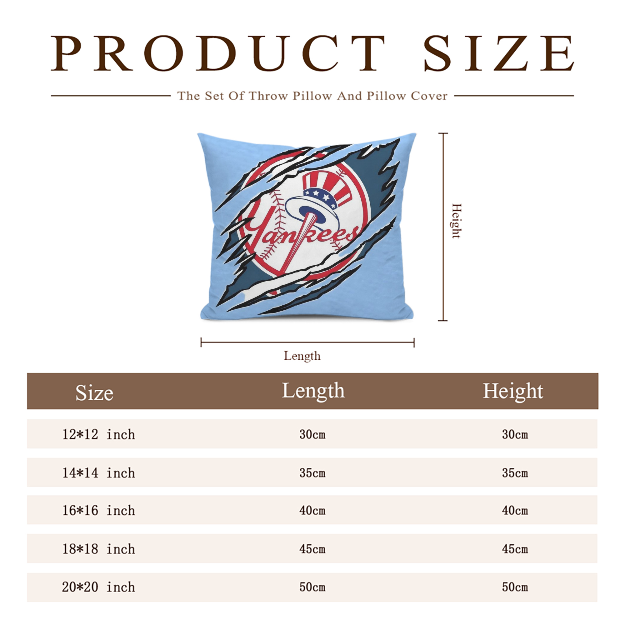 New York Yankees 128 Soft Polyester Pillow Cover With Insert – Double-Sided Design, Invisible Zipper, Durable & Breathable – Easy Care Cushion Set