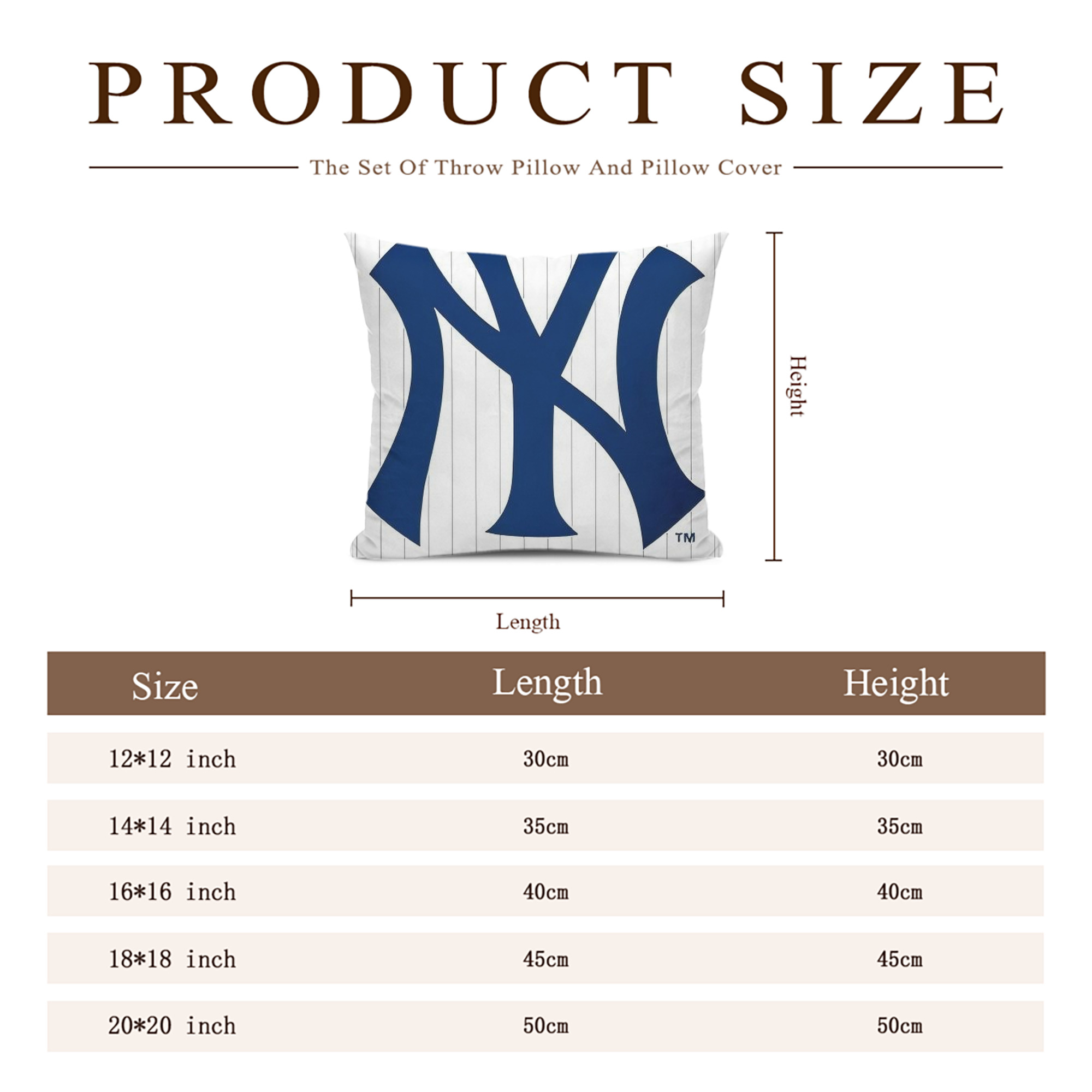 New York Yankees 134 Soft Polyester Pillow Cover With Insert – Double-Sided Design, Invisible Zipper, Durable & Breathable – Easy Care Cushion Set