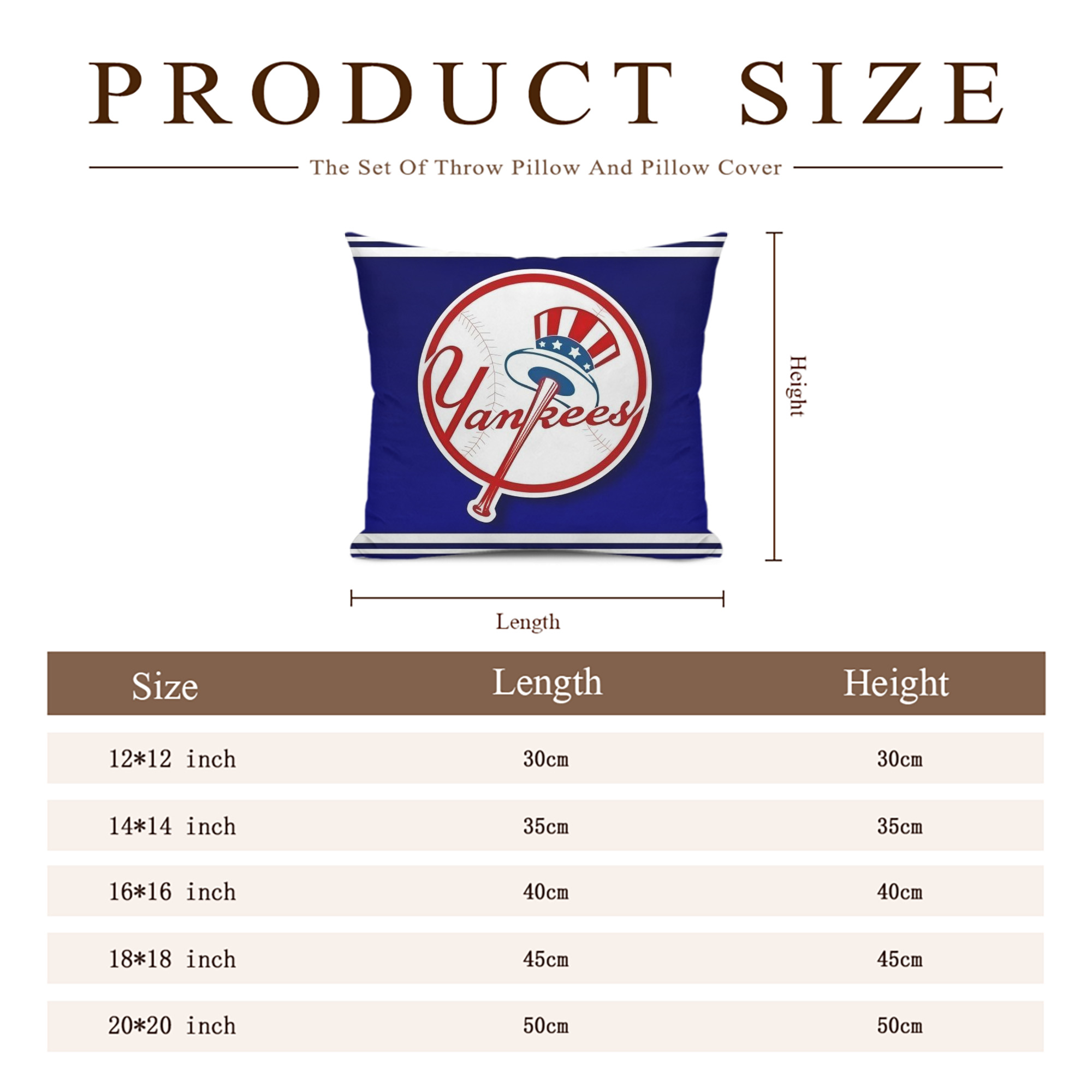 New York Yankees 139 Soft Polyester Pillow Cover With Insert – Double-Sided Design, Invisible Zipper, Durable & Breathable – Easy Care Cushion Set