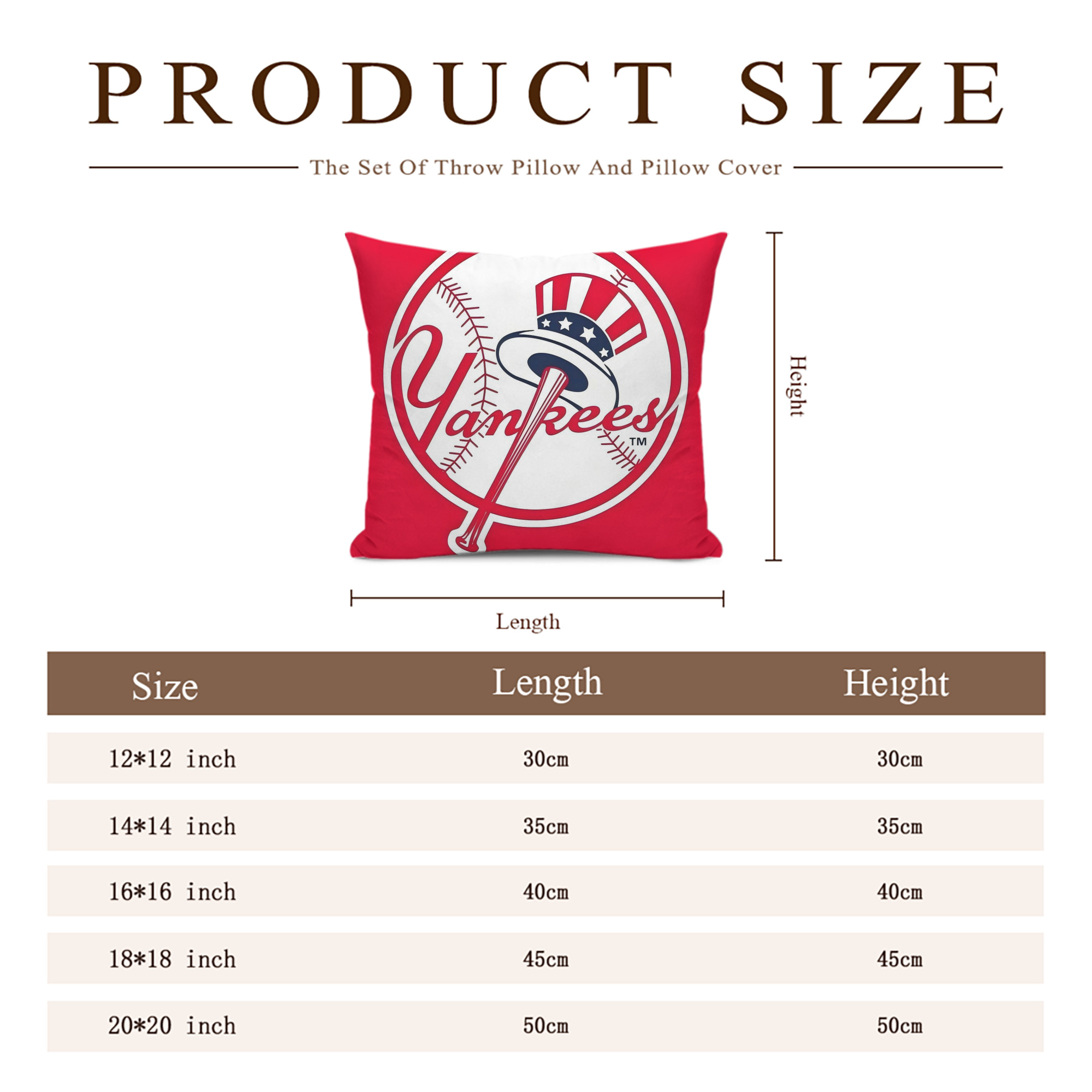 New York Yankees 165 Soft Polyester Pillow Cover With Insert – Double-Sided Design, Invisible Zipper, Durable & Breathable – Easy Care Cushion Set