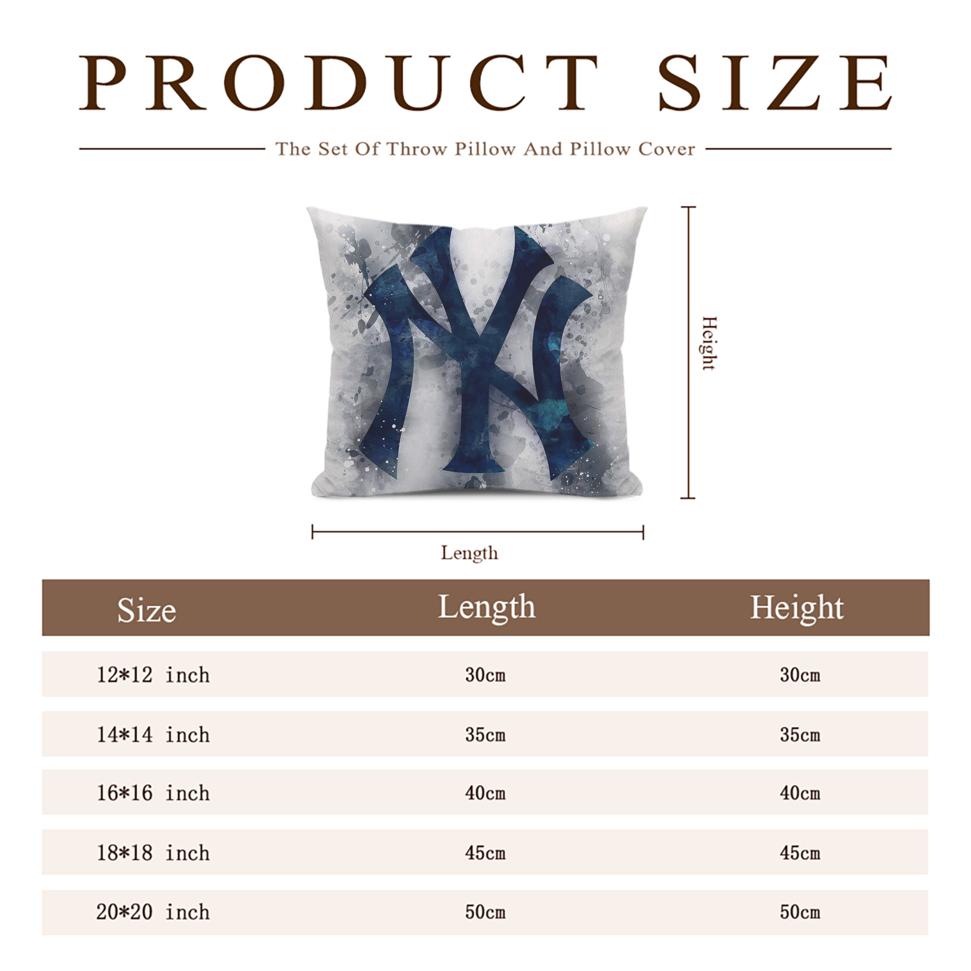 New York Yankees 170 Soft Polyester Pillow Cover With Insert – Double-Sided Design, Invisible Zipper, Durable & Breathable – Easy Care Cushion Set