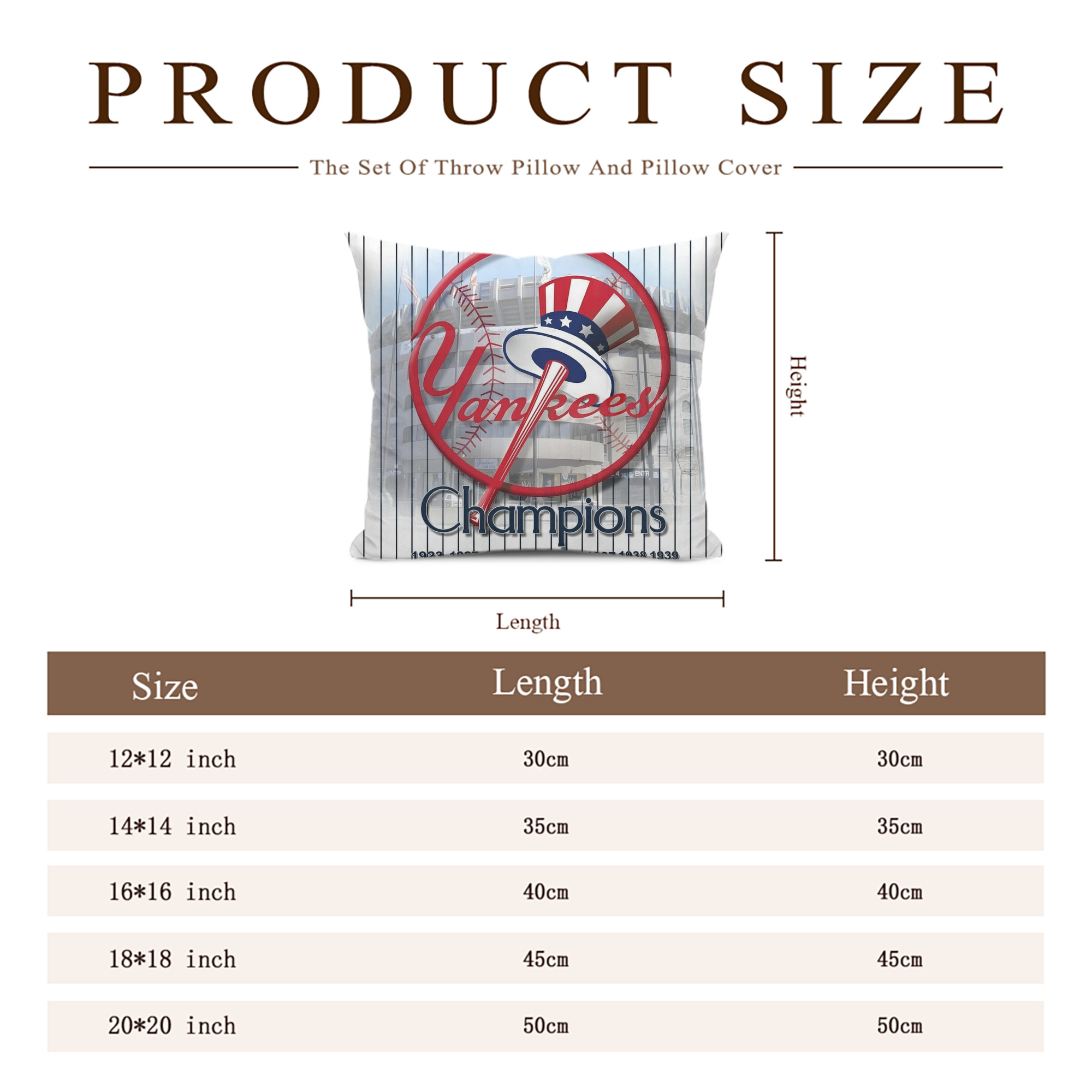 New York Yankees 184 Soft Polyester Pillow Cover With Insert – Double-Sided Design, Invisible Zipper, Durable & Breathable – Easy Care Cushion Set