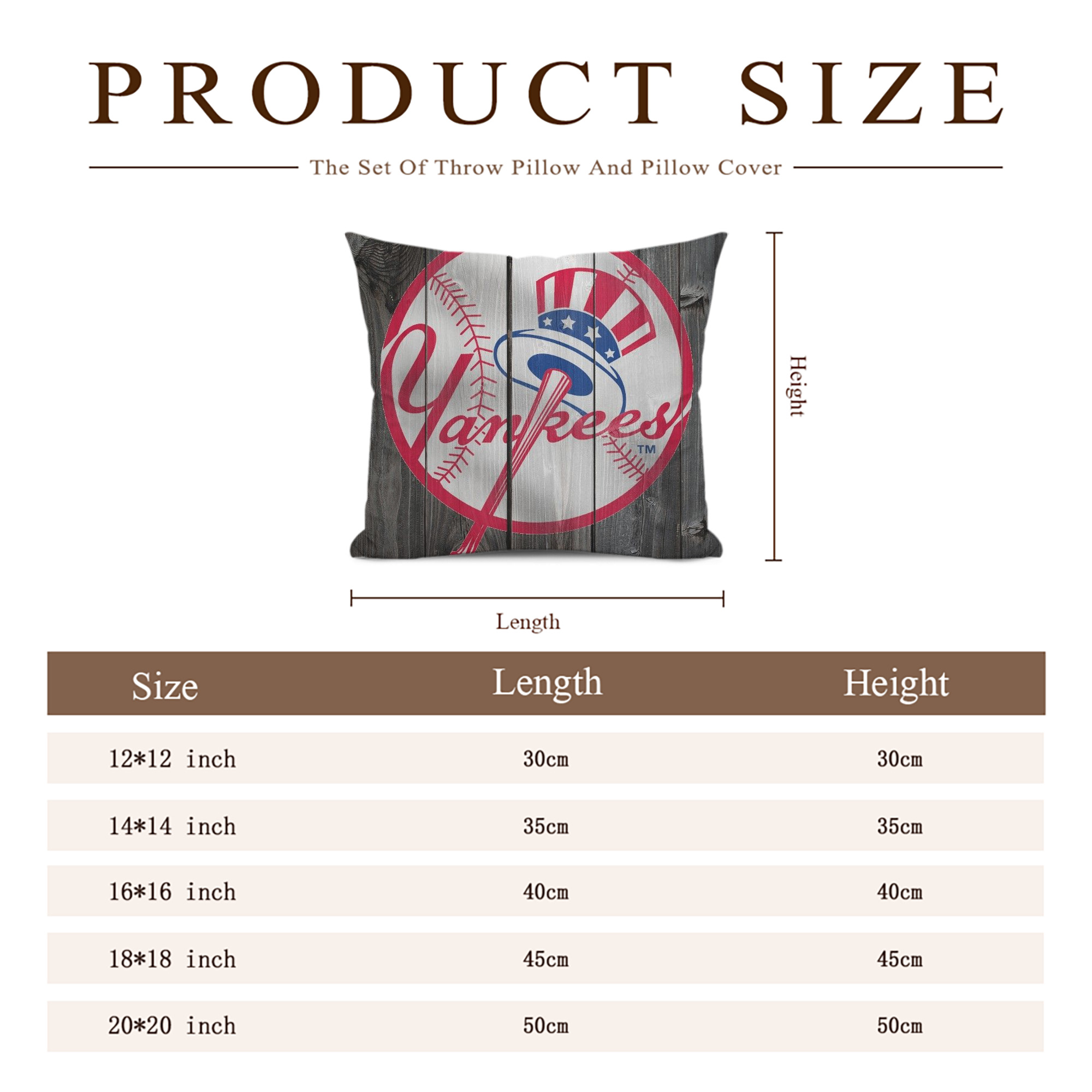New York Yankees 189 Soft Polyester Pillow Cover With Insert – Double-Sided Design, Invisible Zipper, Durable & Breathable – Easy Care Cushion Set