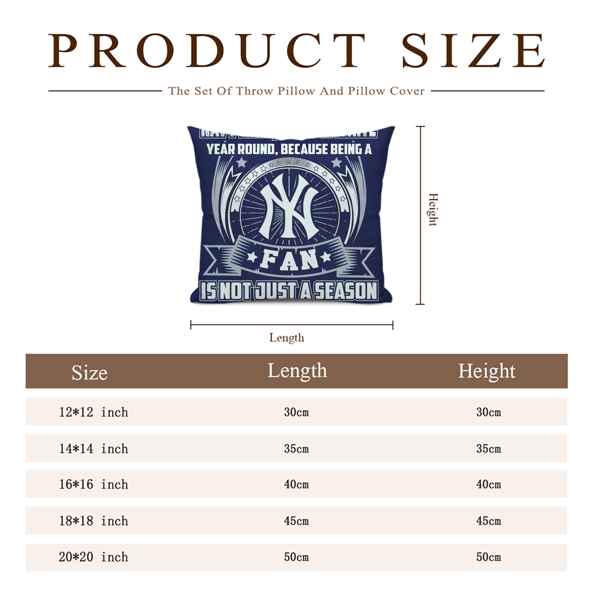 New York Yankees 194 Soft Polyester Pillow Cover With Insert – Double-Sided Design, Invisible Zipper, Durable & Breathable – Easy Care Cushion Set
