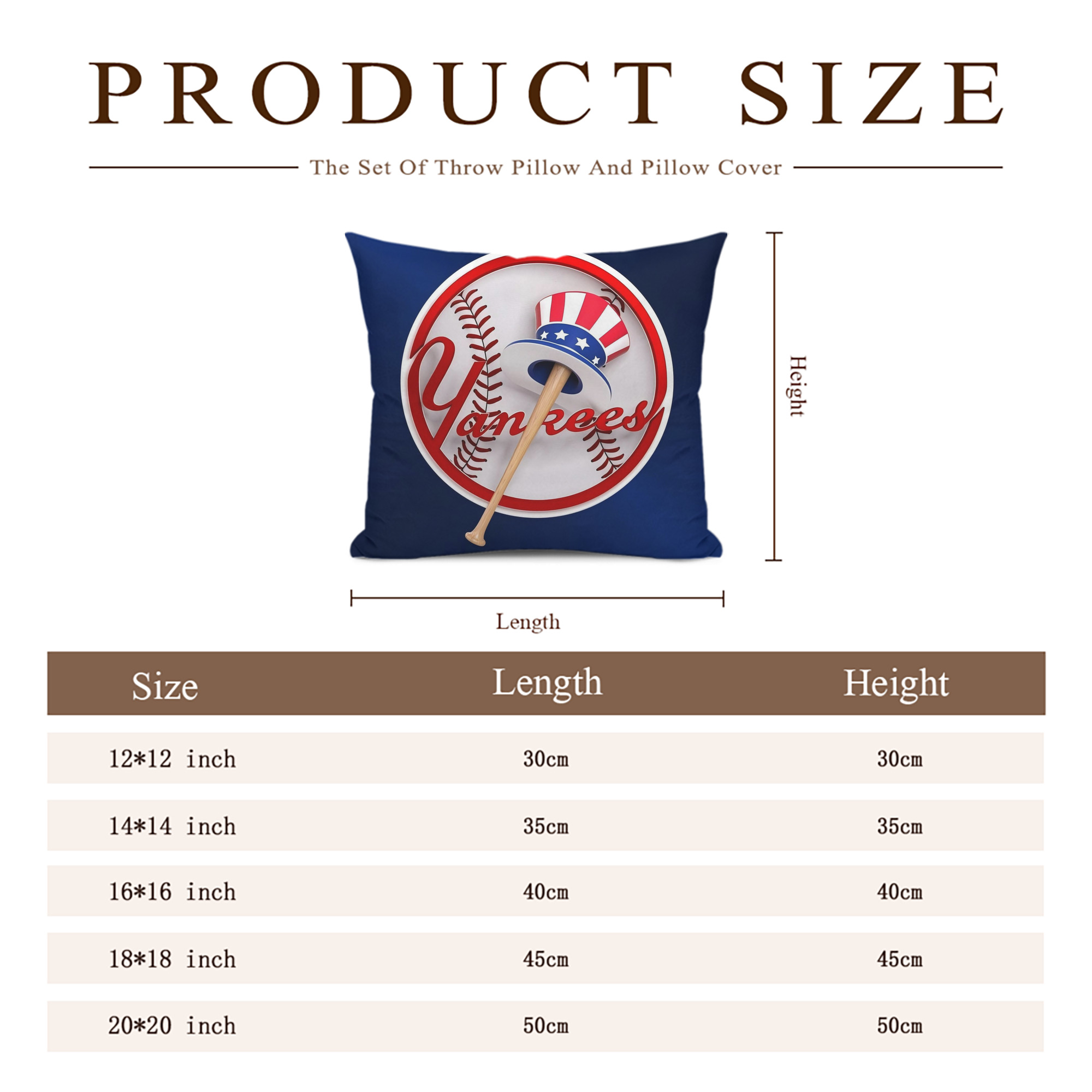 New York Yankees 200 Soft Polyester Pillow Cover With Insert – Double-Sided Design, Invisible Zipper, Durable & Breathable – Easy Care Cushion Set