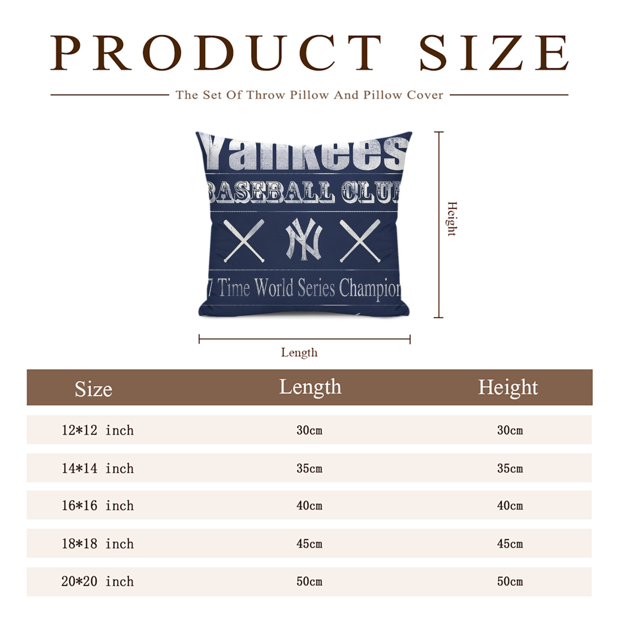 New York Yankees 205 Soft Polyester Pillow Cover With Insert – Double-Sided Design, Invisible Zipper, Durable & Breathable – Easy Care Cushion Set
