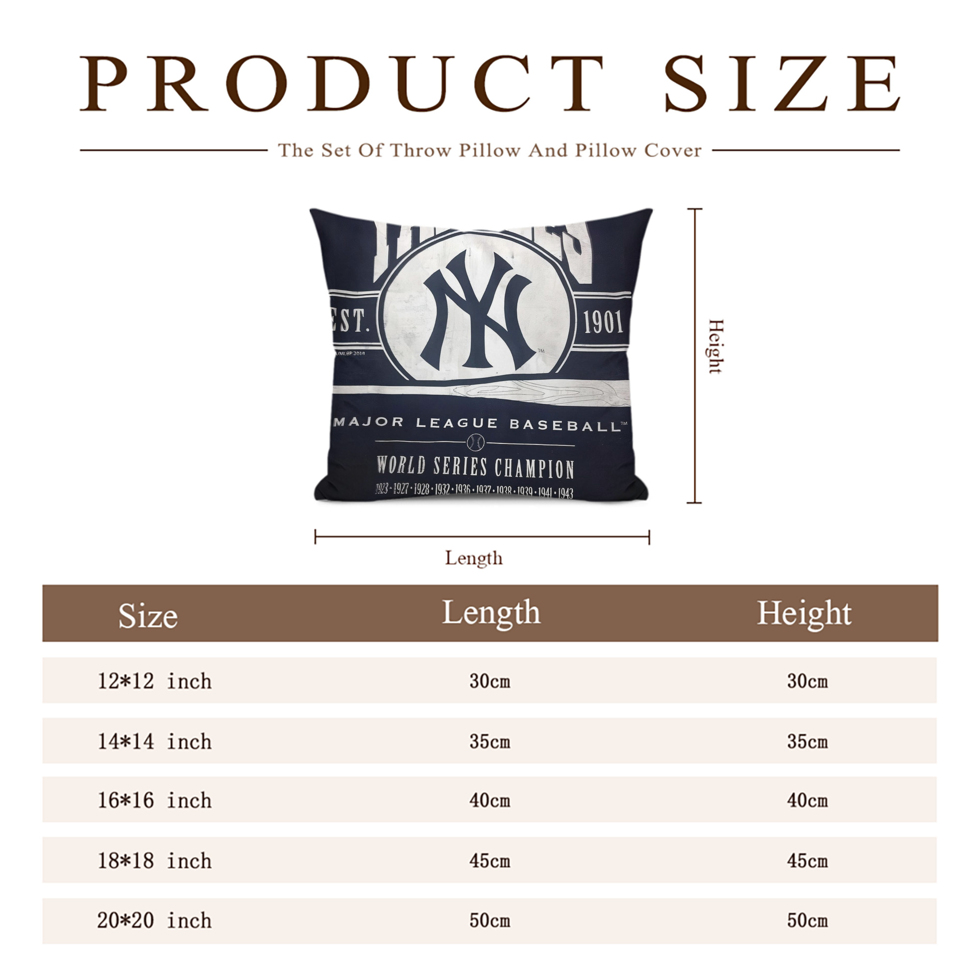 New York Yankees 211 Soft Polyester Pillow Cover With Insert – Double-Sided Design, Invisible Zipper, Durable & Breathable – Easy Care Cushion Set