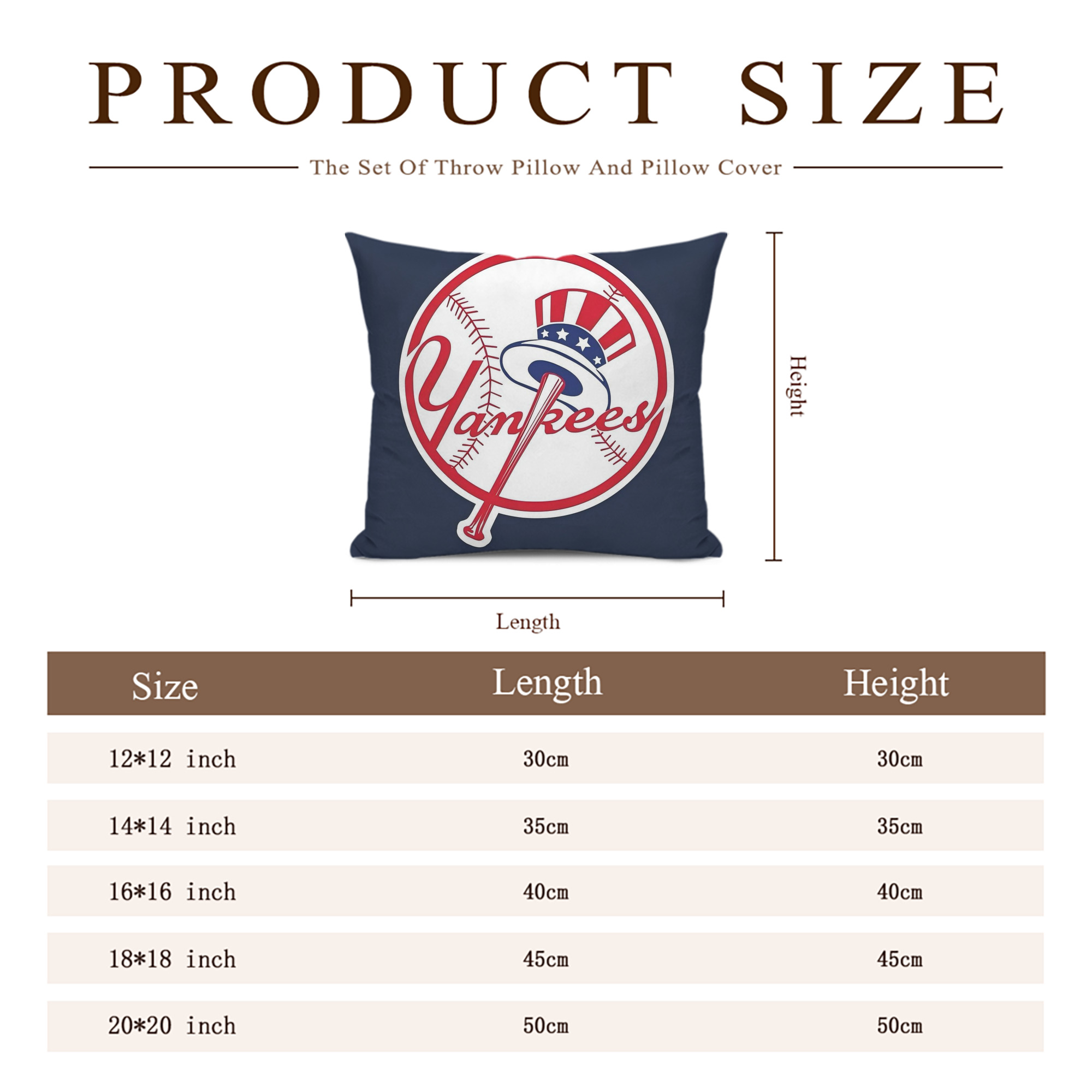 New York Yankees 216 Soft Polyester Pillow Cover With Insert – Double-Sided Design, Invisible Zipper, Durable & Breathable – Easy Care Cushion Set