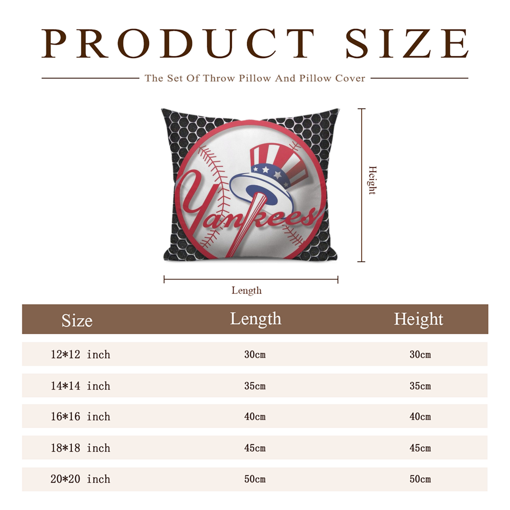 New York Yankees 221 Soft Polyester Pillow Cover With Insert – Double-Sided Design, Invisible Zipper, Durable & Breathable – Easy Care Cushion Set