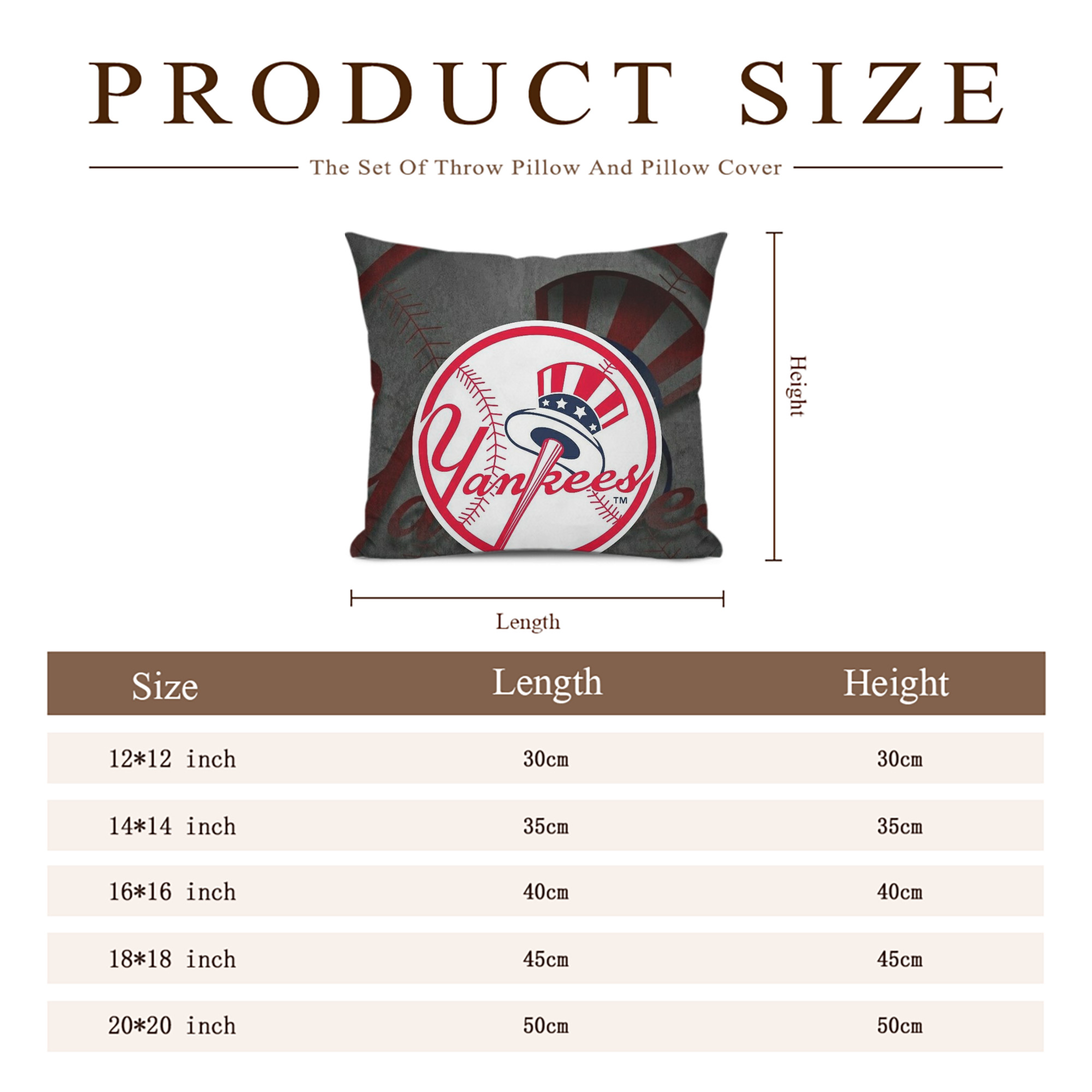 New York Yankees 228 Soft Polyester Pillow Cover With Insert – Double-Sided Design, Invisible Zipper, Durable & Breathable – Easy Care Cushion Set