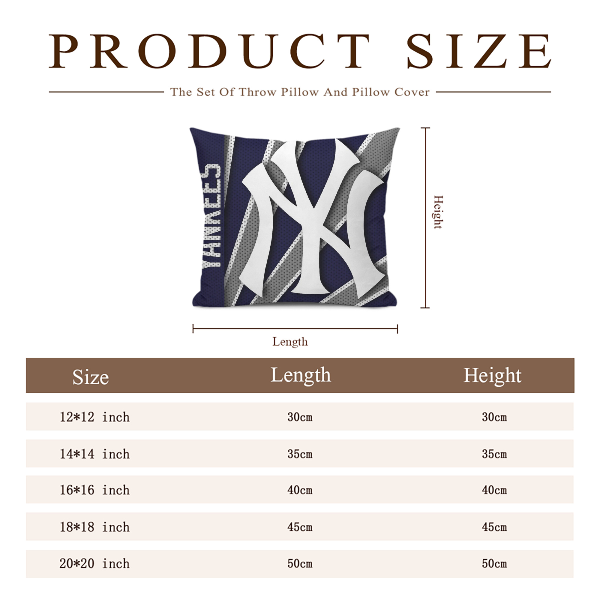 New York Yankees 321 Soft Polyester Pillow Cover With Insert – Double-Sided Design, Invisible Zipper, Durable & Breathable – Easy Care Cushion Set