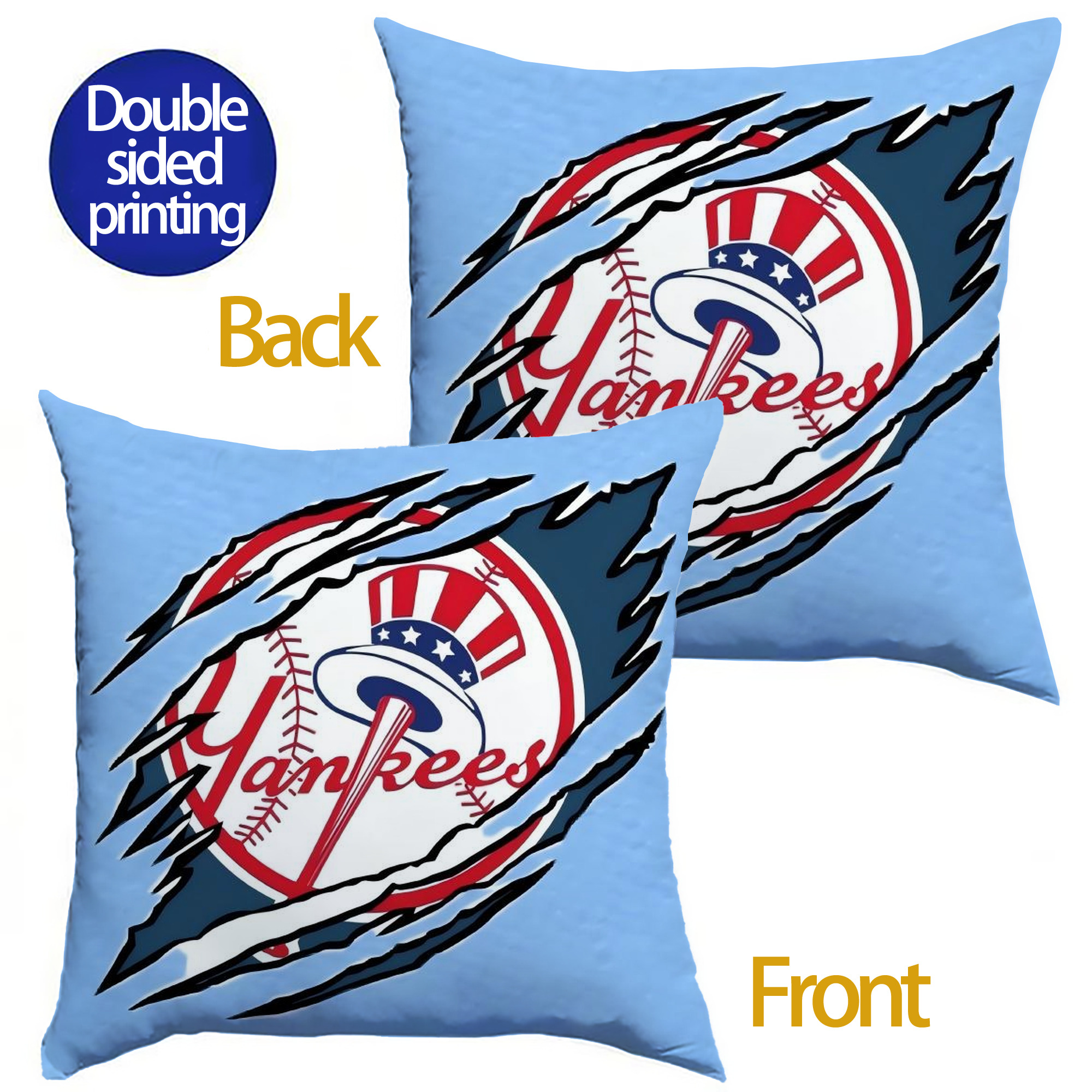 New York Yankees 128 Soft Polyester Pillow Cover With Insert – Double-Sided Design, Invisible Zipper, Durable & Breathable – Easy Care Cushion Set