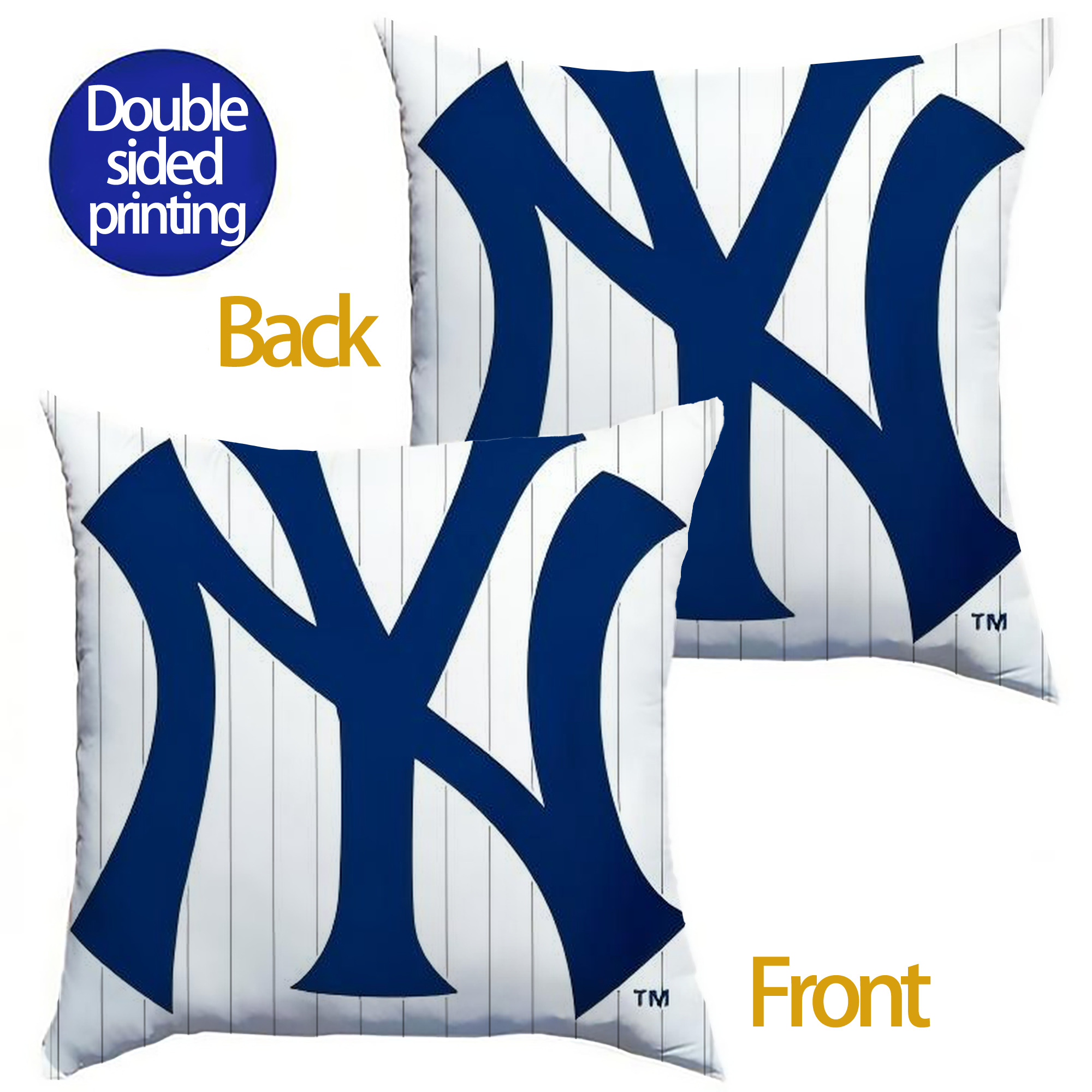 New York Yankees 134 Soft Polyester Pillow Cover With Insert – Double-Sided Design, Invisible Zipper, Durable & Breathable – Easy Care Cushion Set