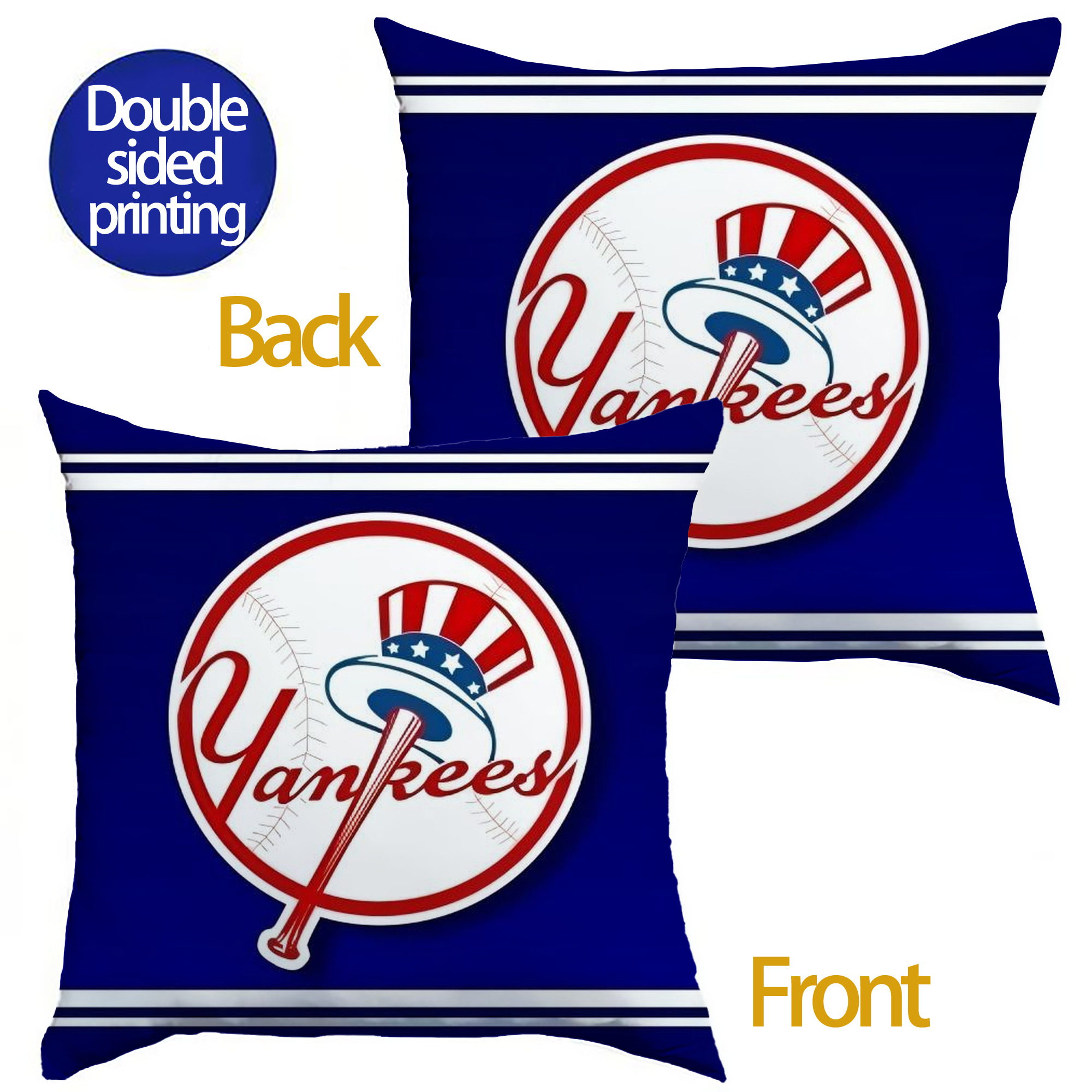 New York Yankees 139 Soft Polyester Pillow Cover With Insert – Double-Sided Design, Invisible Zipper, Durable & Breathable – Easy Care Cushion Set