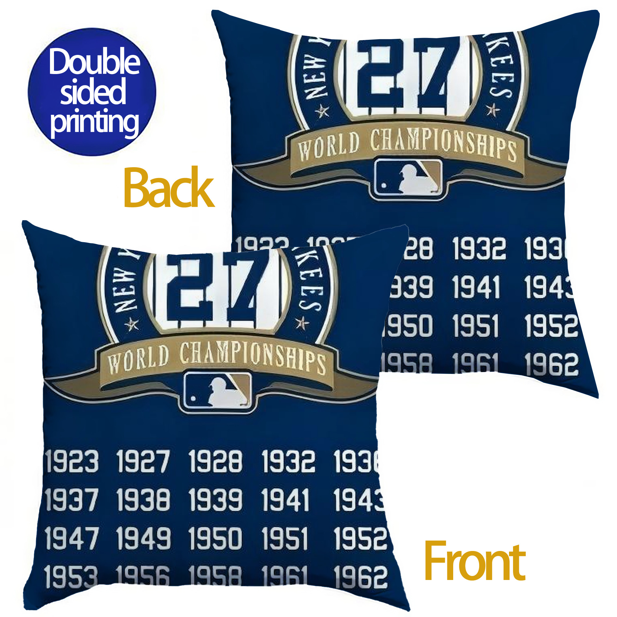 New York Yankees 144 Soft Polyester Pillow Cover With Insert – Double-Sided Design, Invisible Zipper, Durable & Breathable – Easy Care Cushion Set