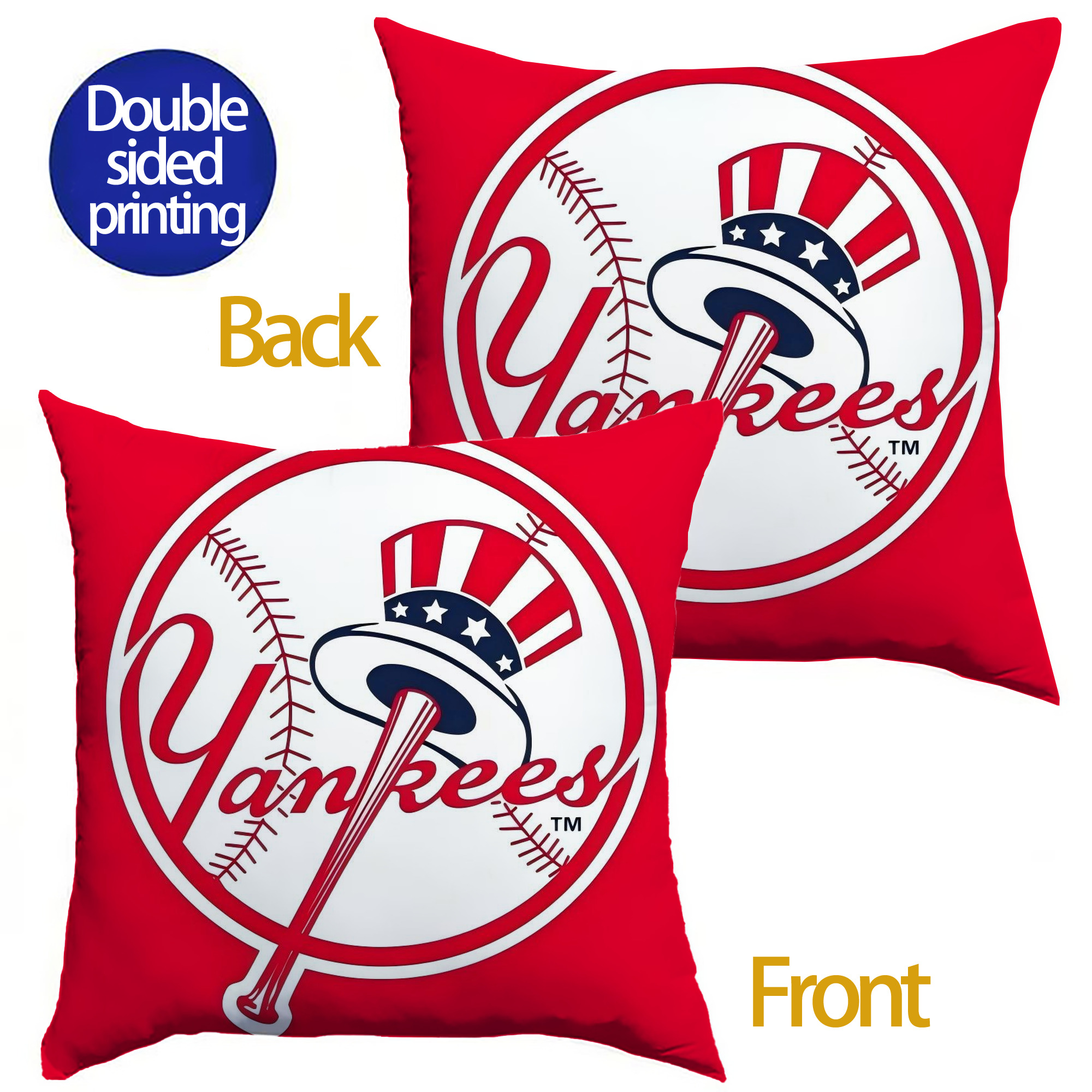 New York Yankees 165 Soft Polyester Pillow Cover With Insert – Double-Sided Design, Invisible Zipper, Durable & Breathable – Easy Care Cushion Set