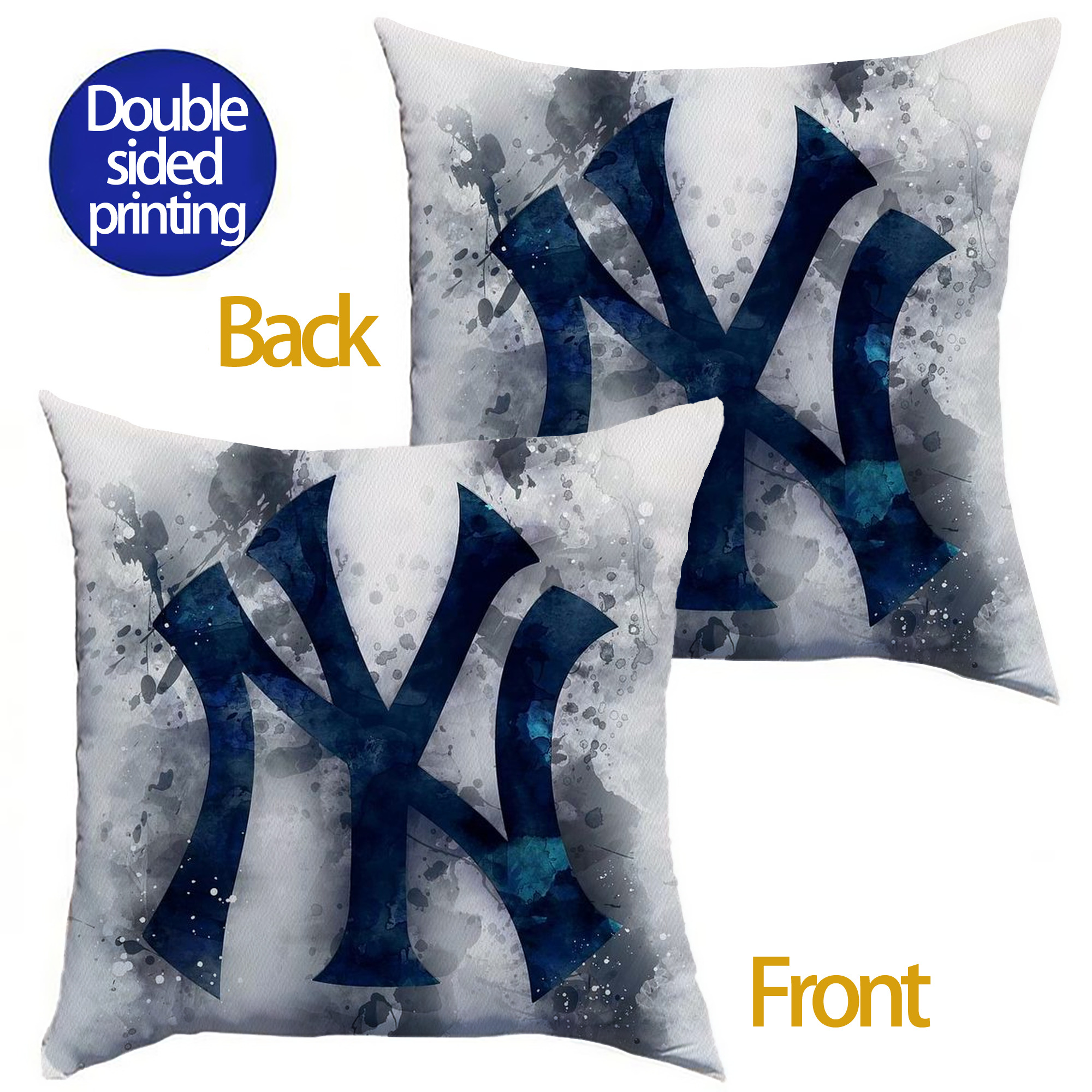 New York Yankees 170 Soft Polyester Pillow Cover With Insert – Double-Sided Design, Invisible Zipper, Durable & Breathable – Easy Care Cushion Set