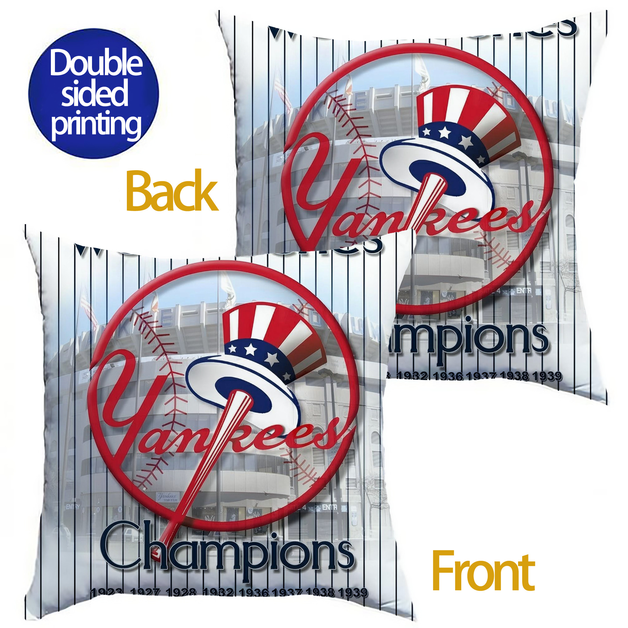 New York Yankees 184 Soft Polyester Pillow Cover With Insert – Double-Sided Design, Invisible Zipper, Durable & Breathable – Easy Care Cushion Set