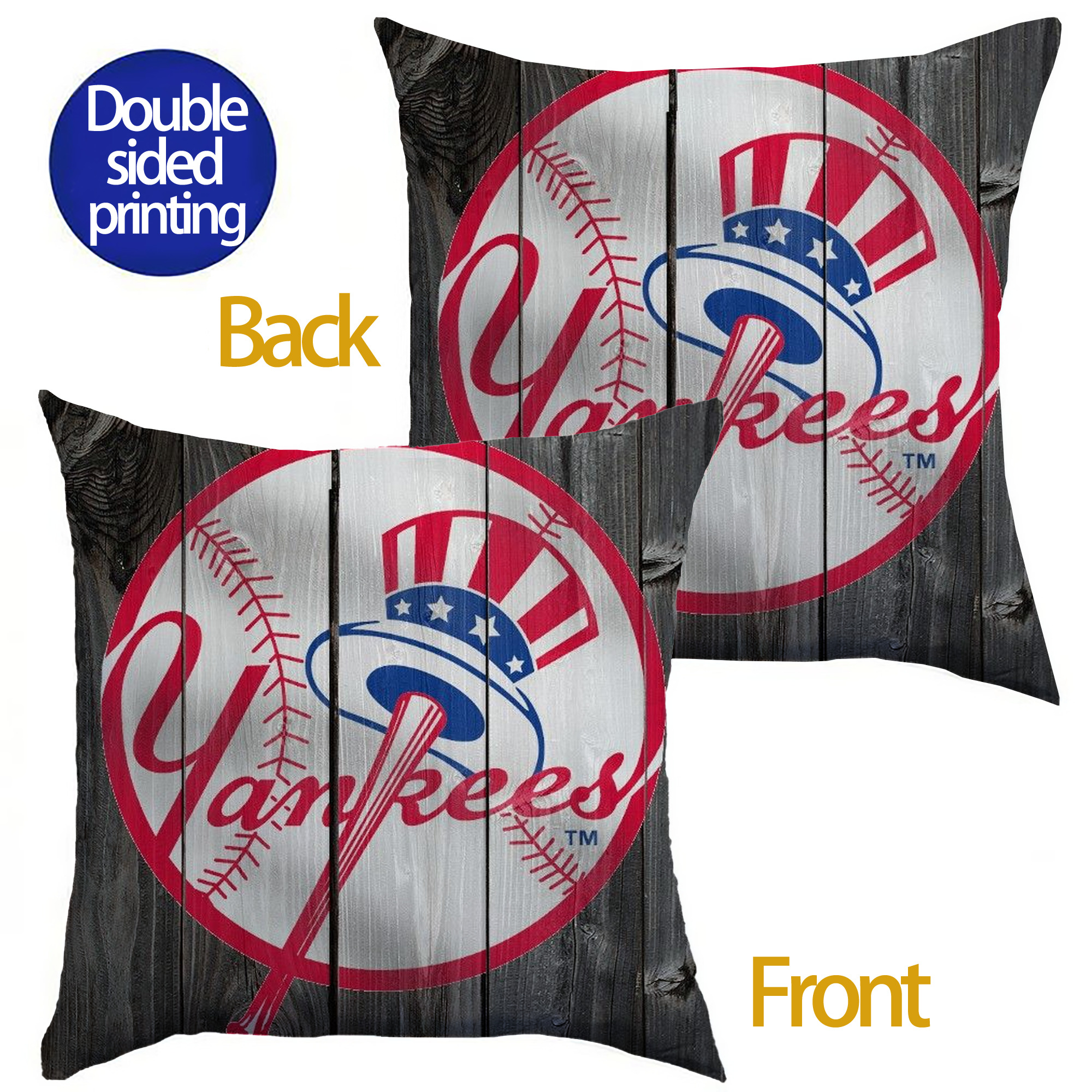 New York Yankees 189 Soft Polyester Pillow Cover With Insert – Double-Sided Design, Invisible Zipper, Durable & Breathable – Easy Care Cushion Set