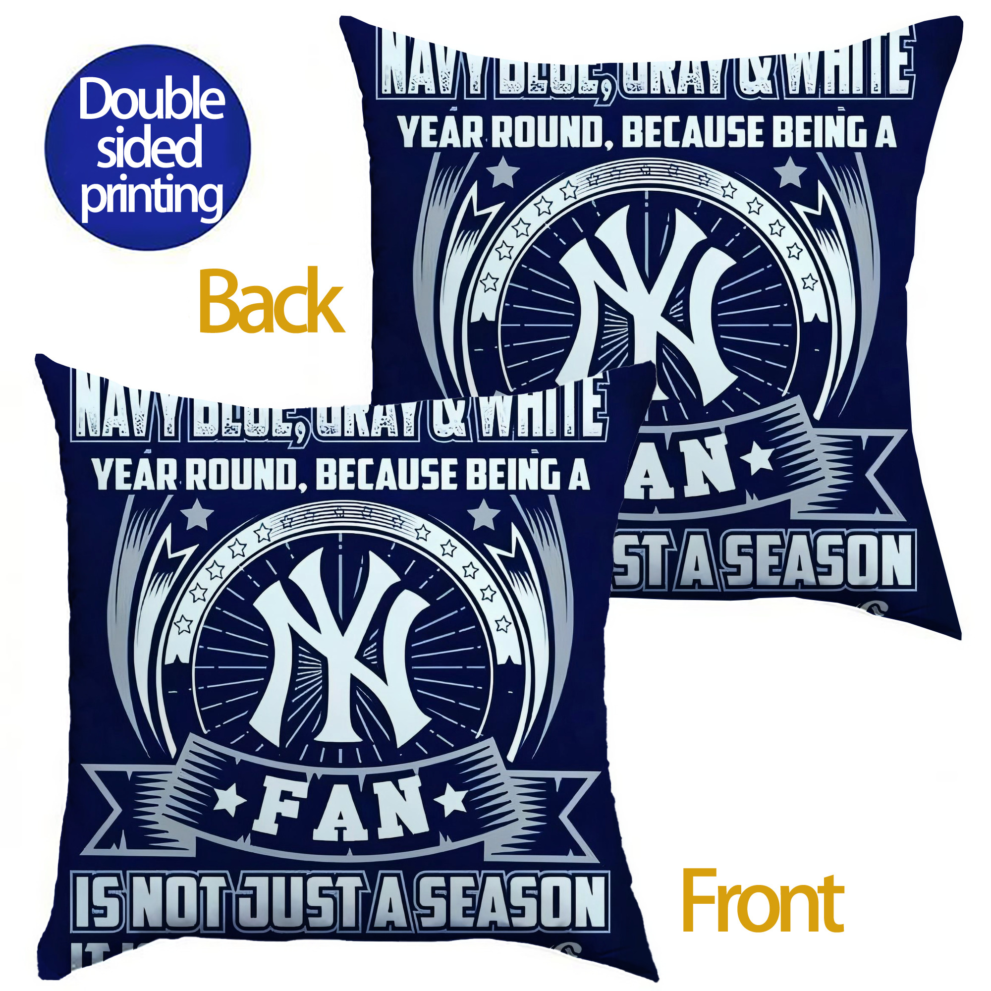 New York Yankees 194 Soft Polyester Pillow Cover With Insert – Double-Sided Design, Invisible Zipper, Durable & Breathable – Easy Care Cushion Set