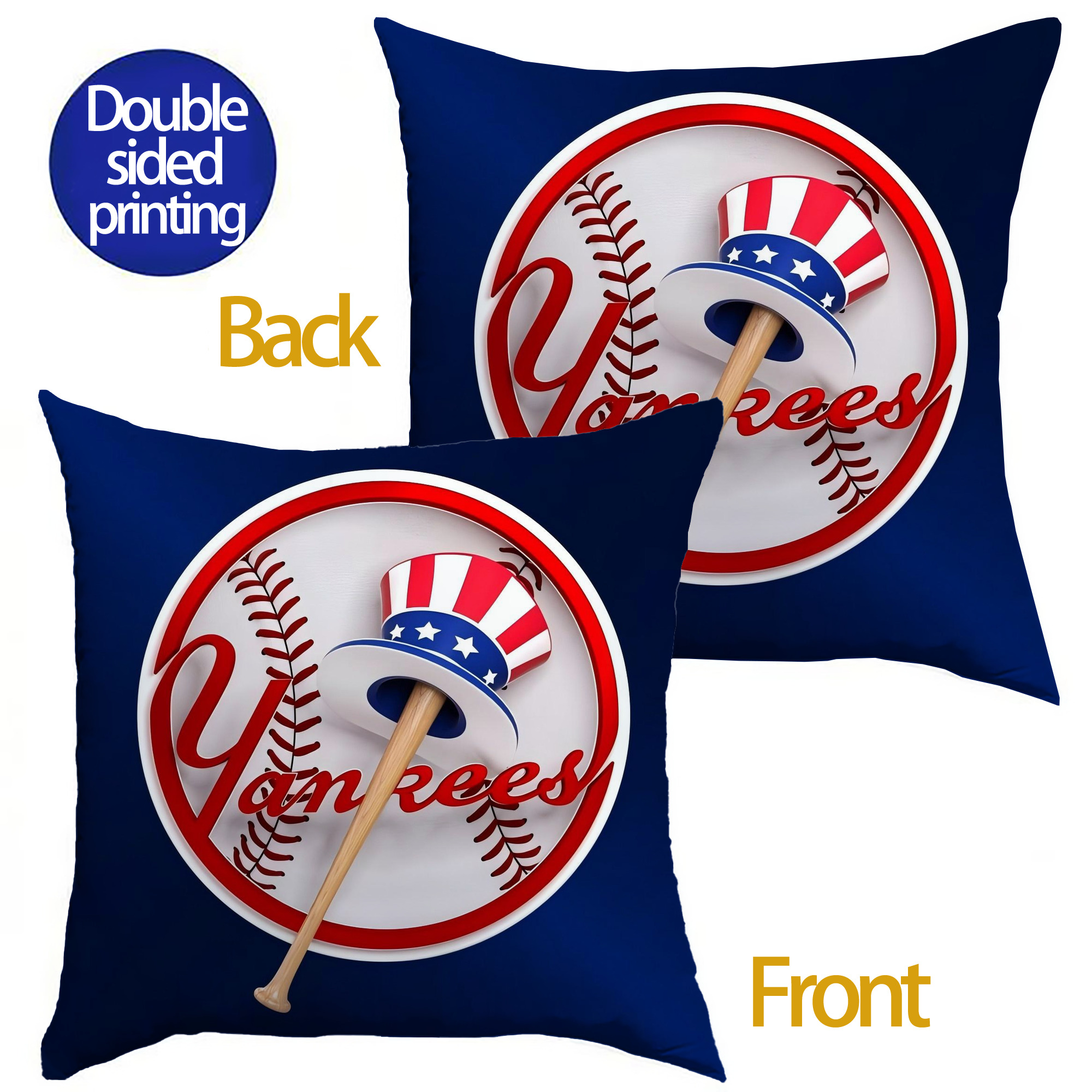 New York Yankees 200 Soft Polyester Pillow Cover With Insert – Double-Sided Design, Invisible Zipper, Durable & Breathable – Easy Care Cushion Set