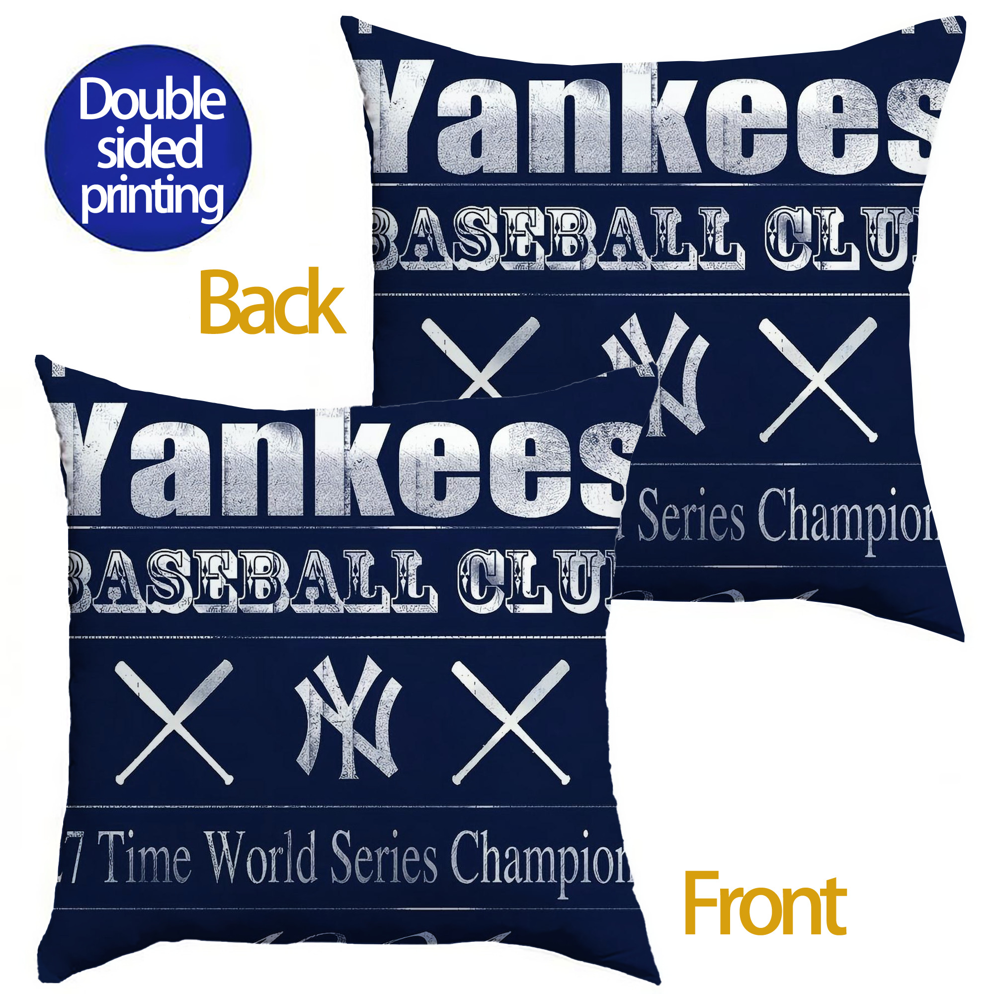 New York Yankees 205 Soft Polyester Pillow Cover With Insert – Double-Sided Design, Invisible Zipper, Durable & Breathable – Easy Care Cushion Set