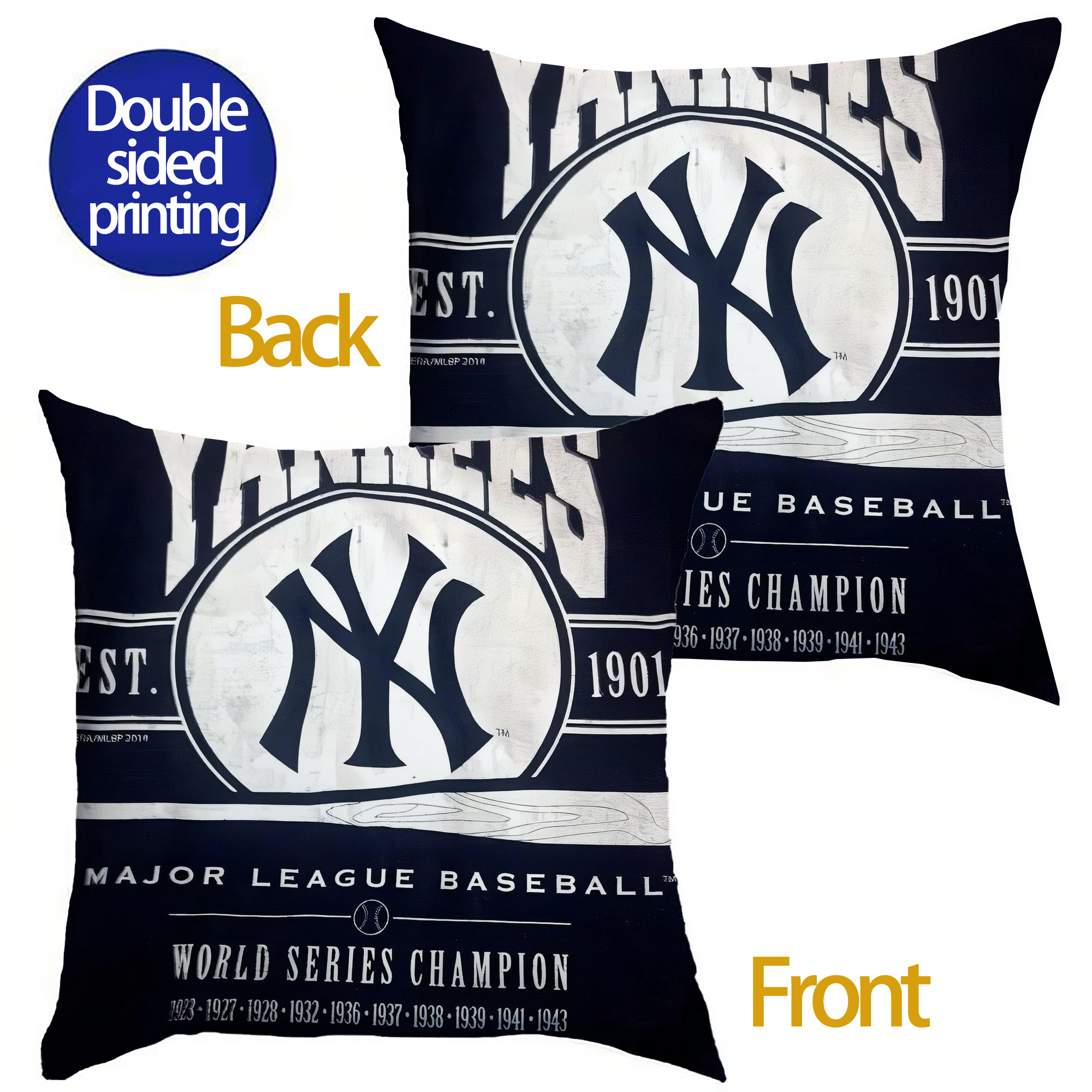 New York Yankees 211 Soft Polyester Pillow Cover With Insert – Double-Sided Design, Invisible Zipper, Durable & Breathable – Easy Care Cushion Set