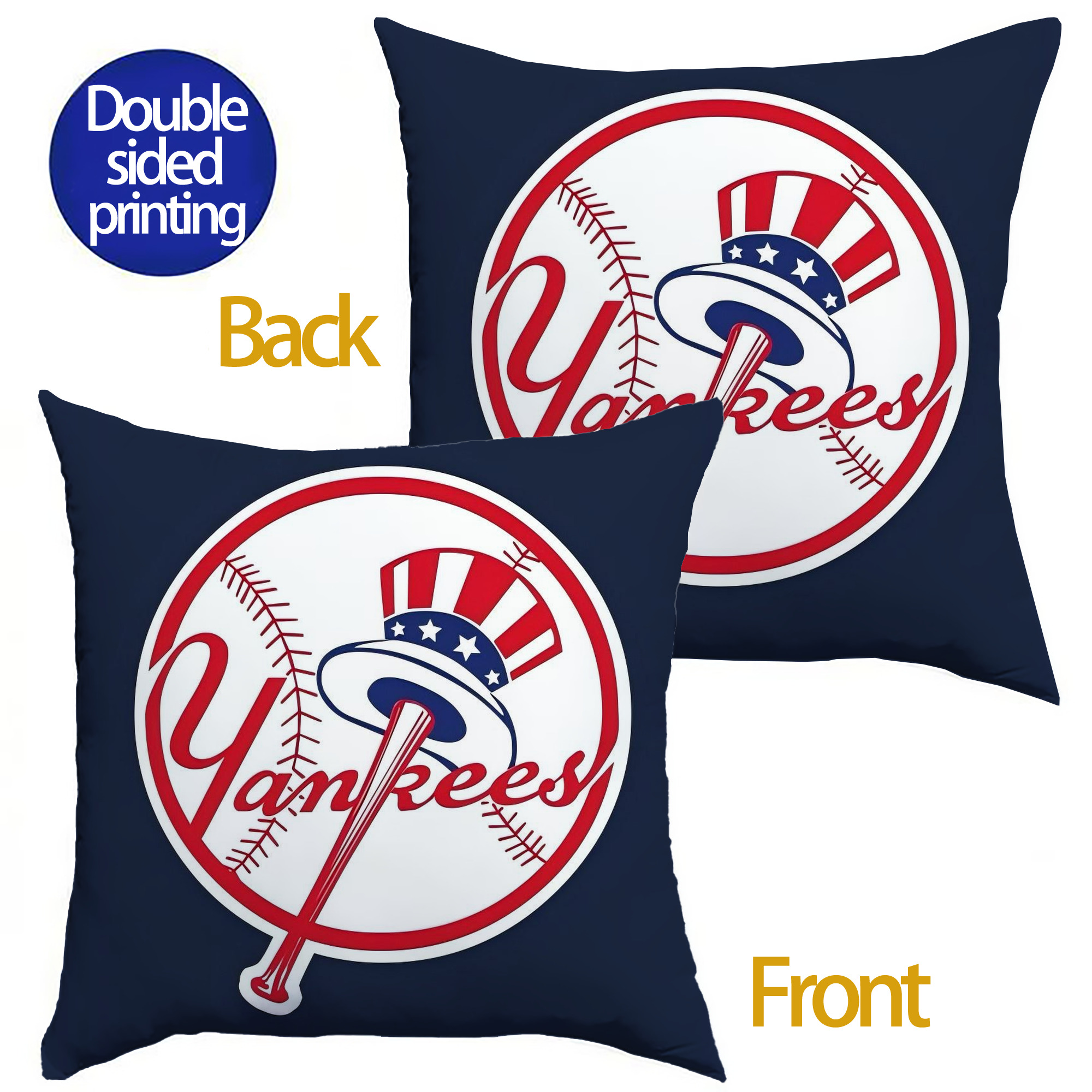 New York Yankees 216 Soft Polyester Pillow Cover With Insert – Double-Sided Design, Invisible Zipper, Durable & Breathable – Easy Care Cushion Set