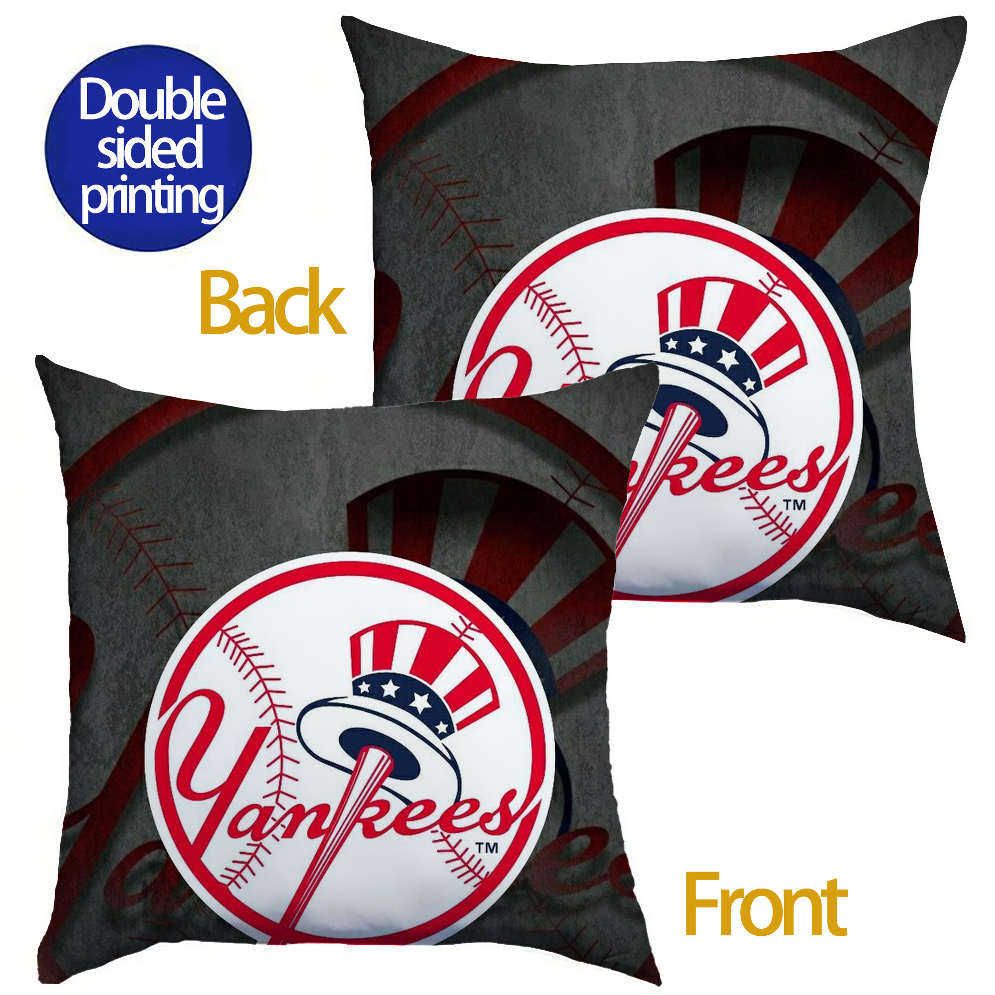 New York Yankees 228 Soft Polyester Pillow Cover With Insert – Double-Sided Design, Invisible Zipper, Durable & Breathable – Easy Care Cushion Set